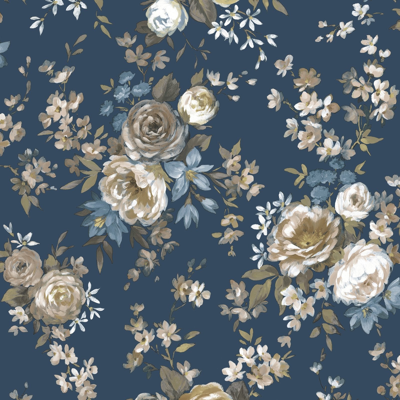 Rose Victoria Garden Wallpaper in Blue color - pattern number 8313 - by Galerie in the Blooming Garden collection
