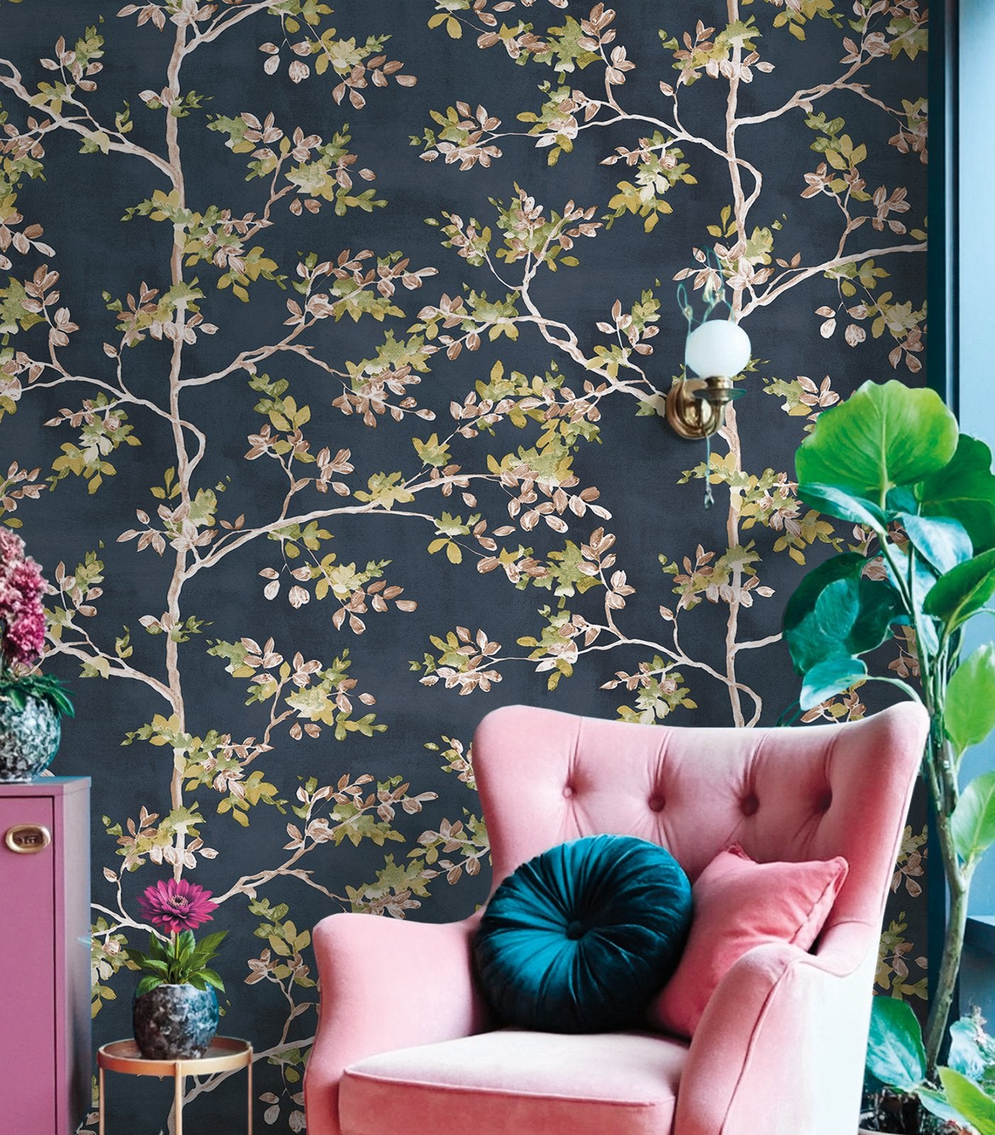 Pesco Garden Wallpaper in Blue color - pattern number 8322 - by Galerie in the Blooming Garden collection