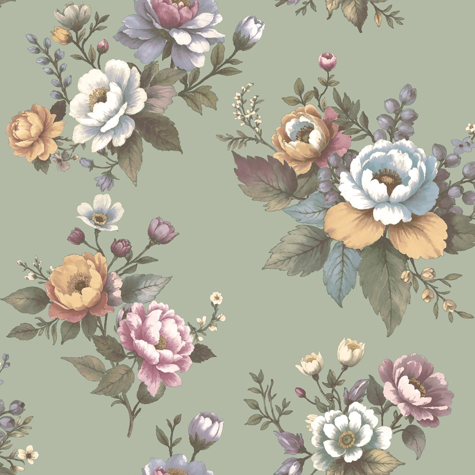 Vintage Garden Wallpaper in Green color - pattern number 8331 - by Galerie in the Blooming Garden collection
