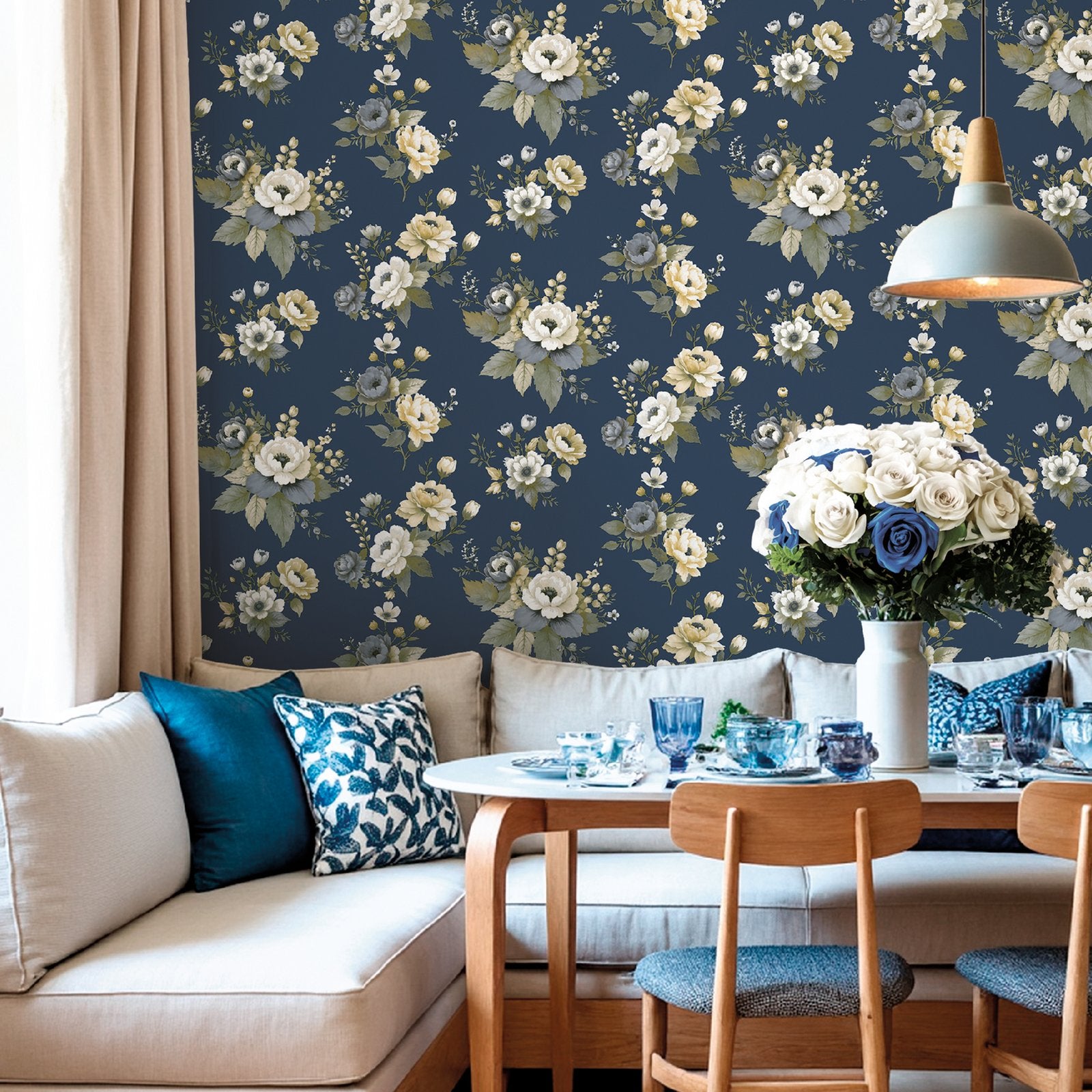 Vintage Garden Wallpaper in Blue color - pattern number 8332 - by Galerie in the Blooming Garden collection