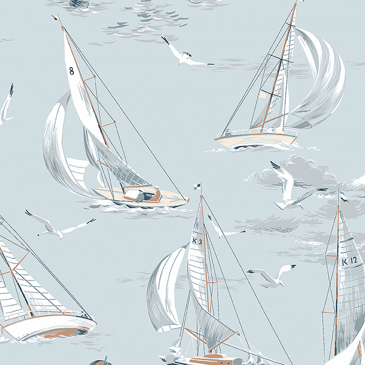 Sailboats fabric in sky color - pattern number 8854 - by Schumacher in the Borastapeter collection