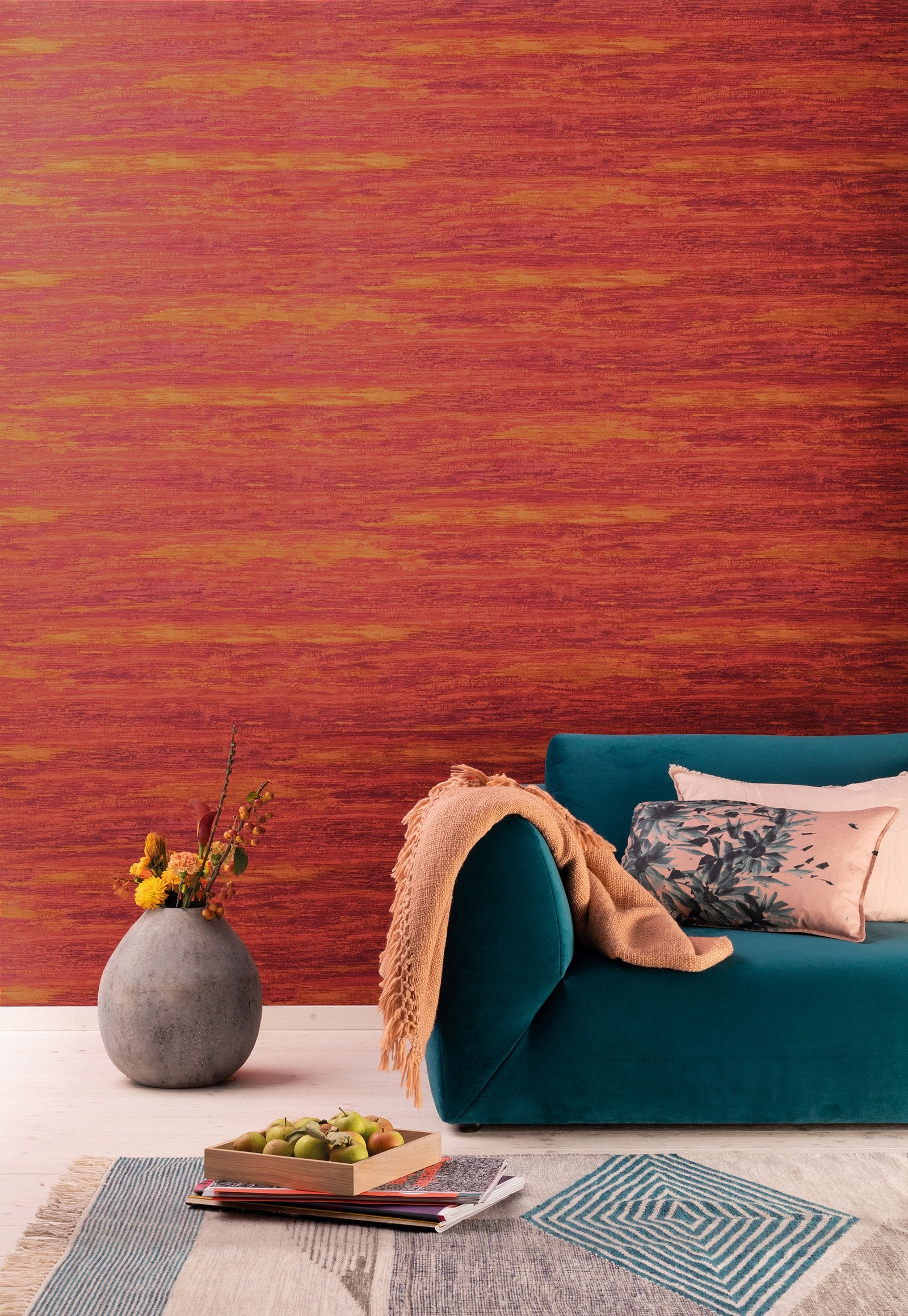 Grasscloth wallpaper in red color - pattern number 91918 - by Galerie in the Energy collection