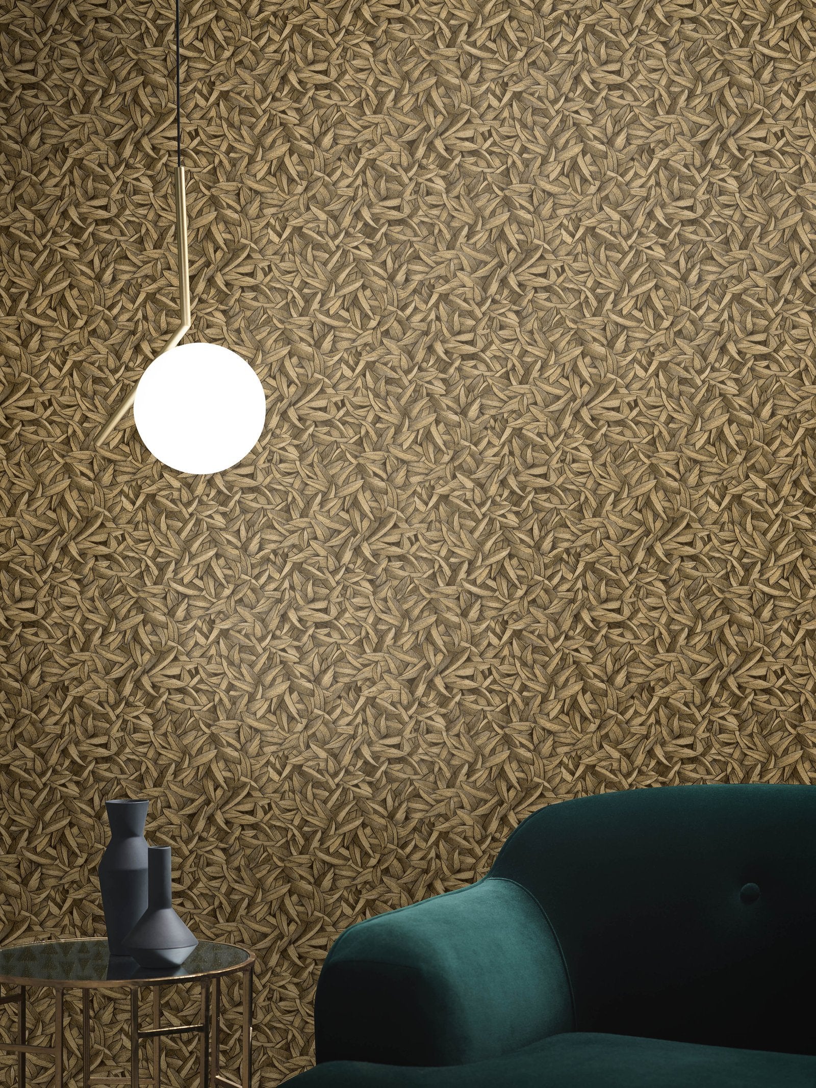Leaves wallpaper in rose gold color - pattern number EN91949 - by Galerie in the Energy collection