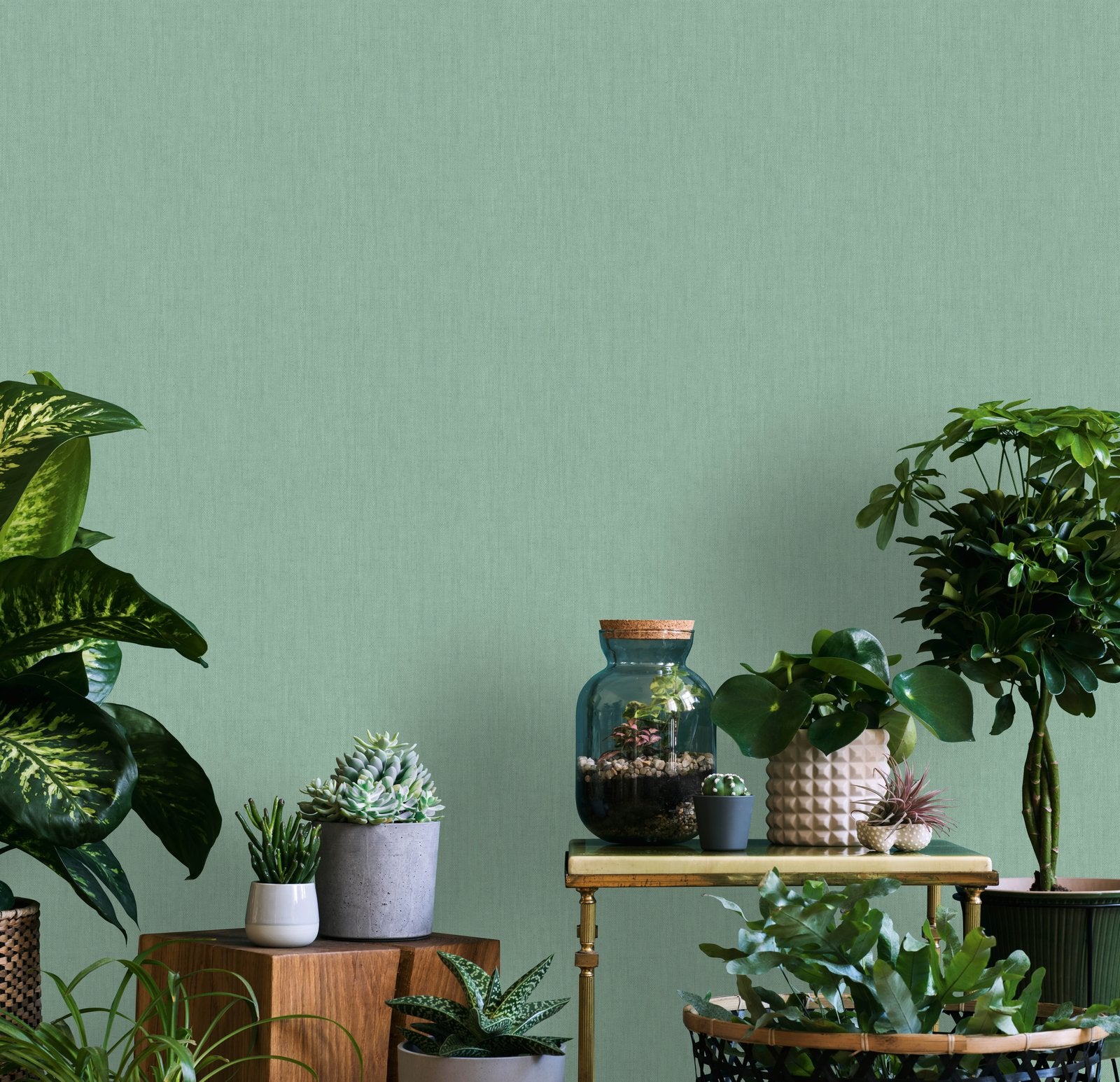 Linen wallpaper in green color - pattern number EN91978 - by Galerie in the Energy collection