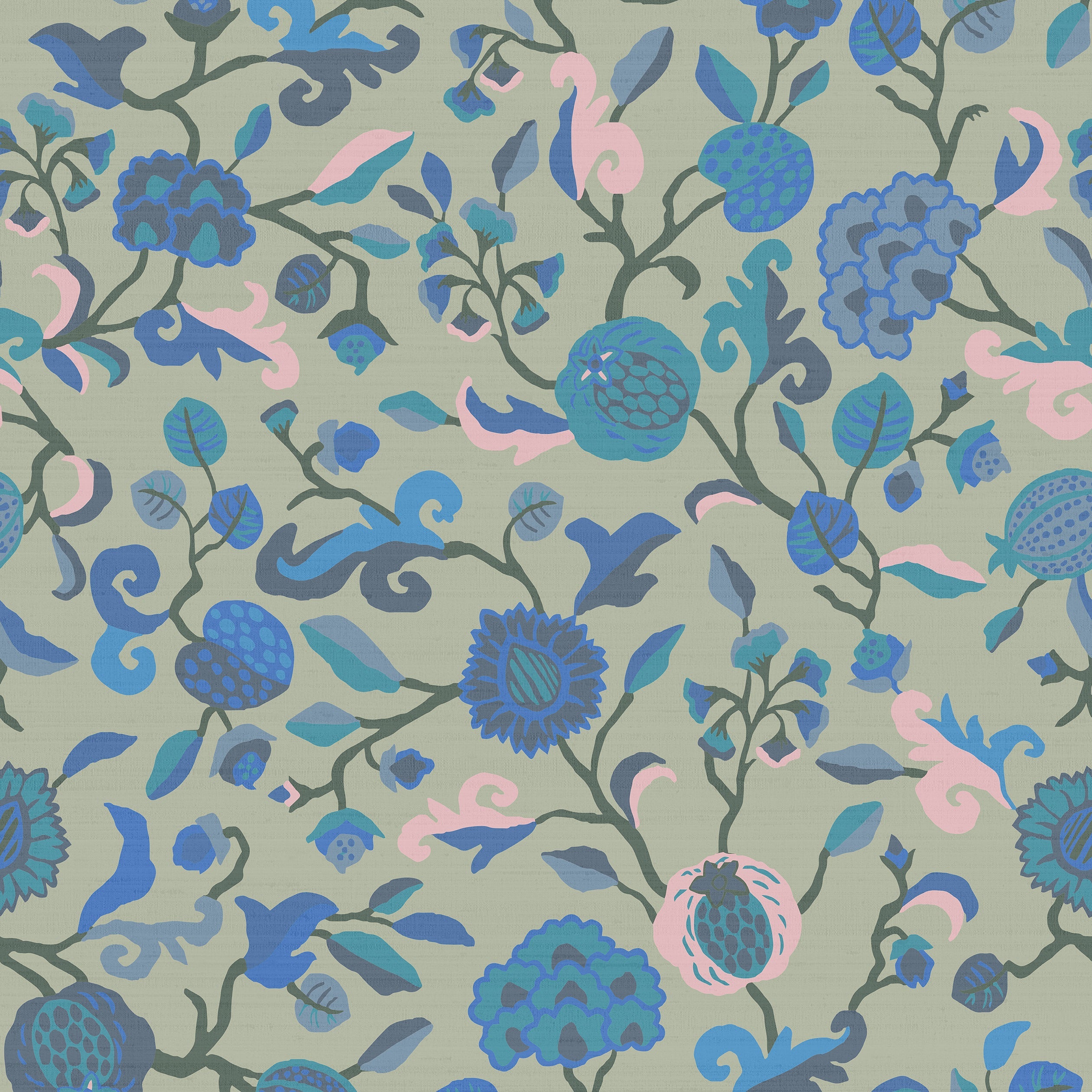 Bayadere fabric in blue light blue green pink color - pattern number 9704 - by Armani Casa in the Precious Fibers collection