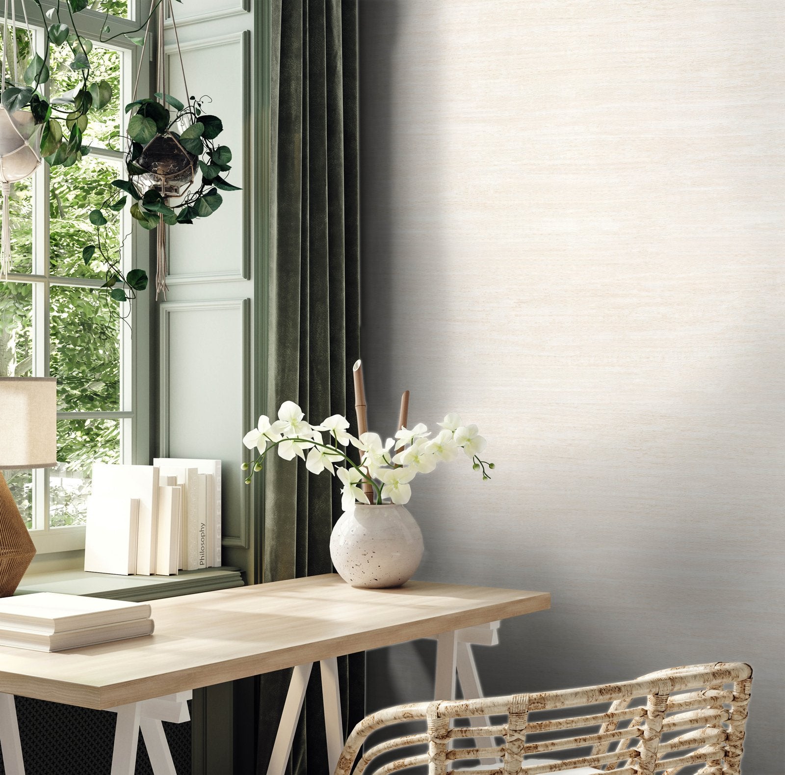 Grasscloth wallpaper in beige color - pattern number EA99112 - by Galerie in the Earth collection