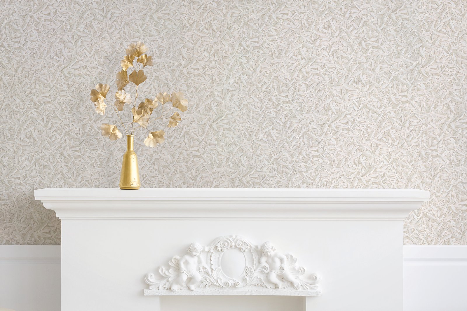 Leaves wallpaper in beige color - pattern number EA99135 - by Galerie in the Earth collection