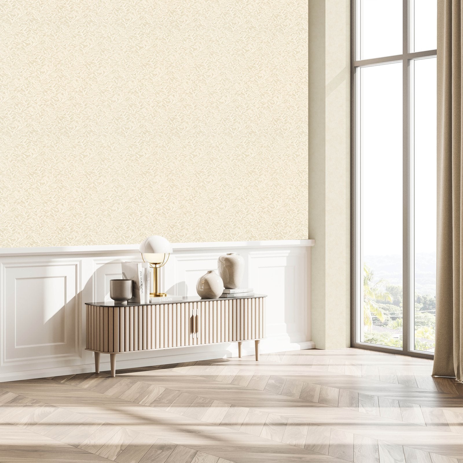 Leaves wallpaper in beige color - pattern number EA99136 - by Galerie in the Earth collection
