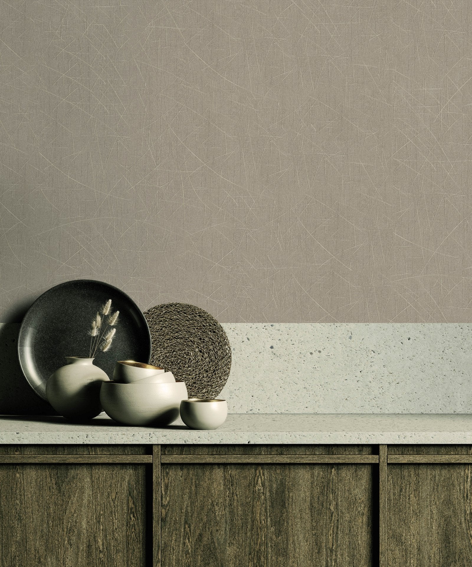 Scored wallpaper in bronze brown color - pattern number EA99143 - by Galerie in the Earth collection