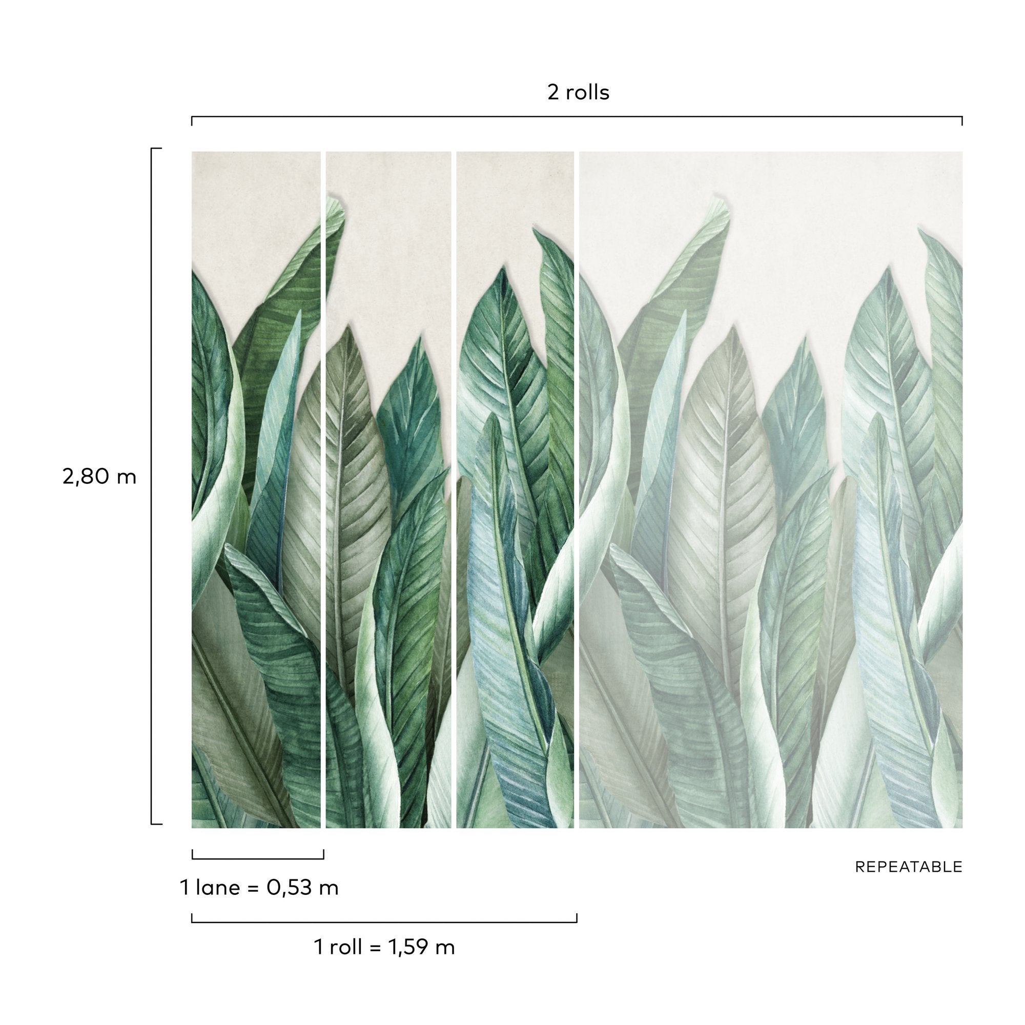 Branched Leaves All-over 3 Panel Mural in green color - pattern number A39501 - by Grandeco in the Orom II collection