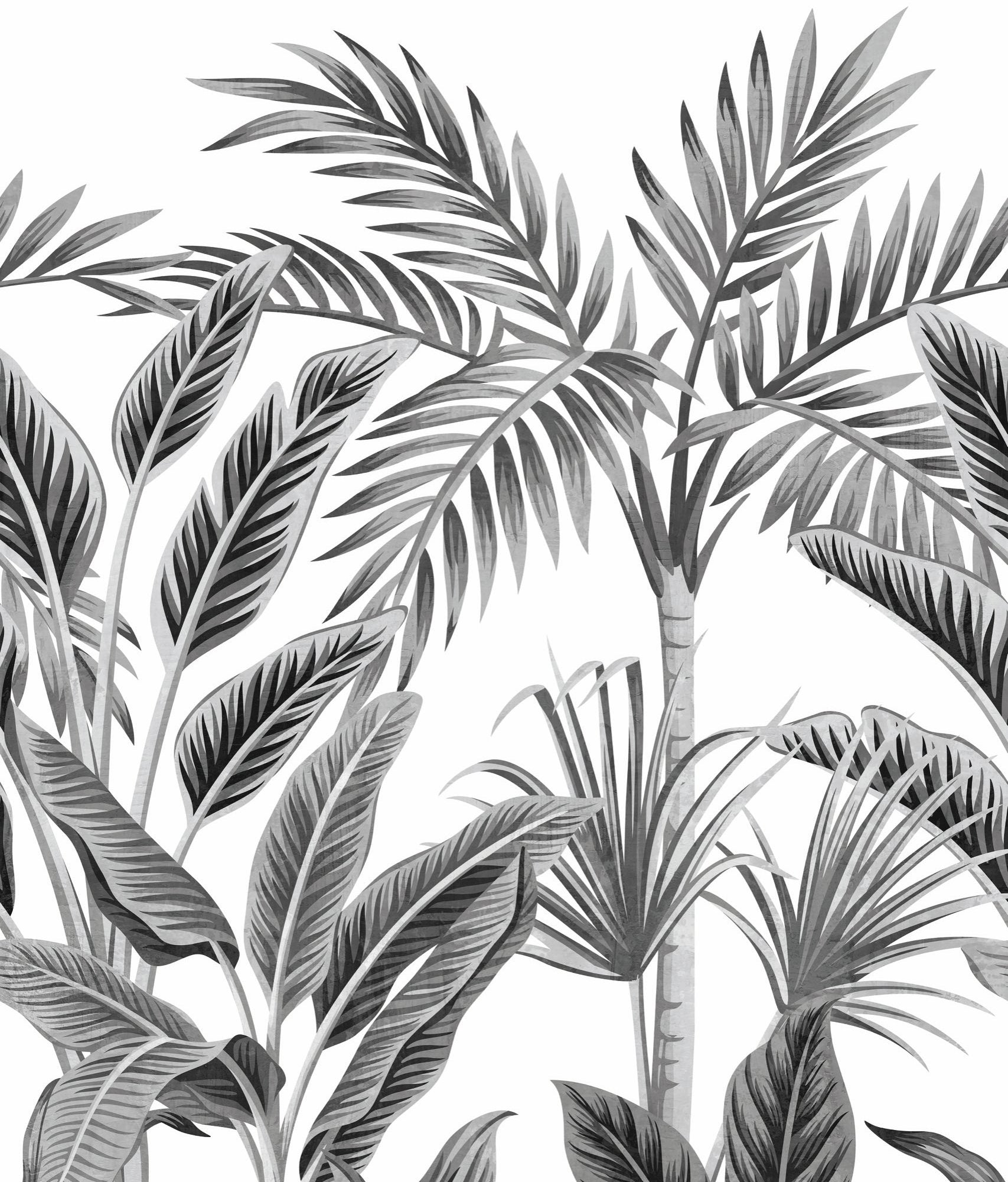 Branched Leaves Motive 3 Panel Mural in black color - pattern number A40801 - by Grandeco in the Orom II collection