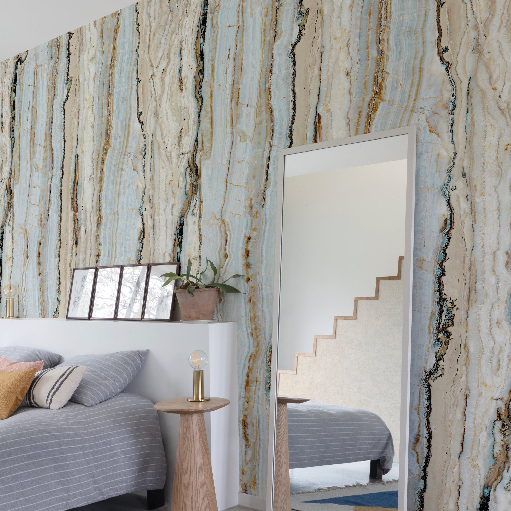 Photographic All-over Print 3 Panel Mural in blue color - pattern number A50802 - by Grandeco in the Orom II collection
