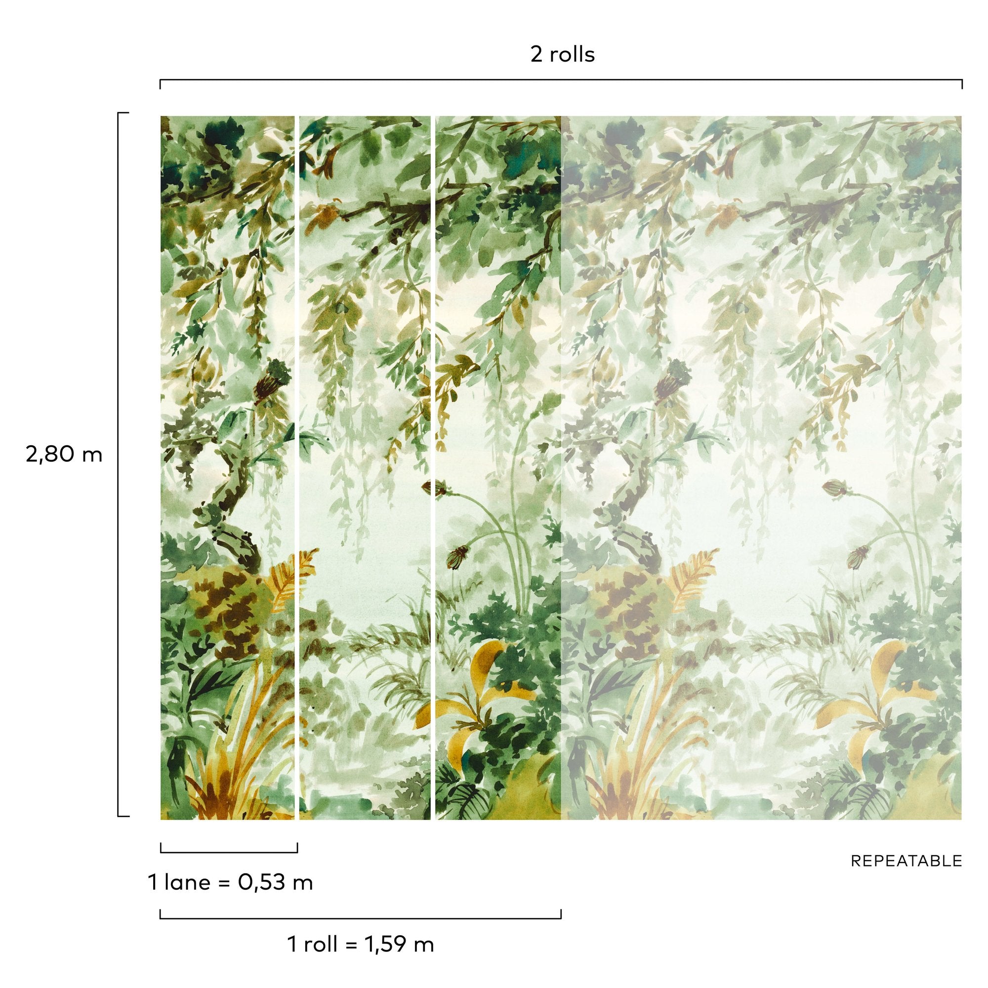 Photographic All-over Print 3 Panel Mural in green color - pattern number A52201 - by Grandeco in the Orom II collection