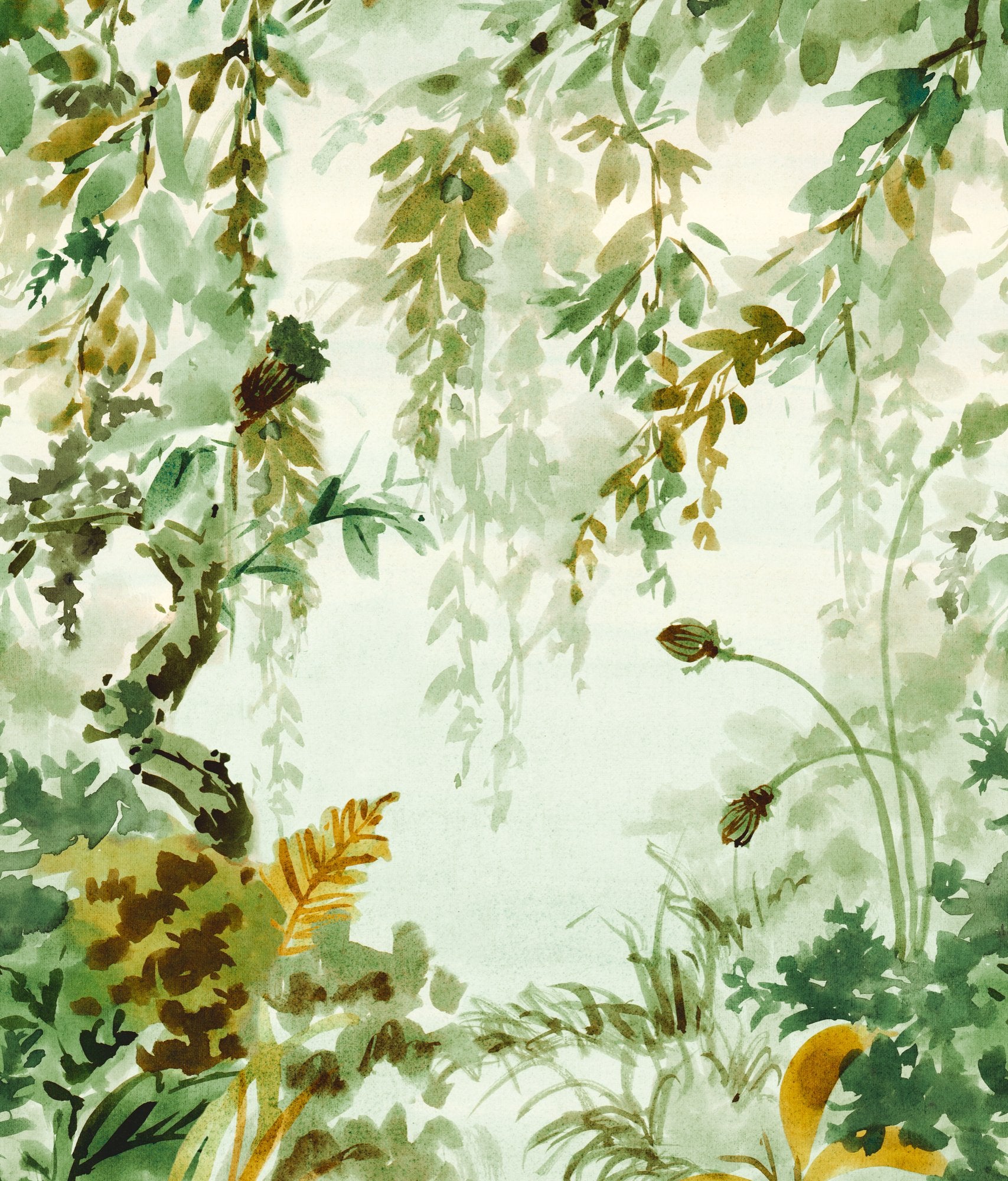 Photographic All-over Print 3 Panel Mural in green color - pattern number A52201 - by Grandeco in the Orom II collection