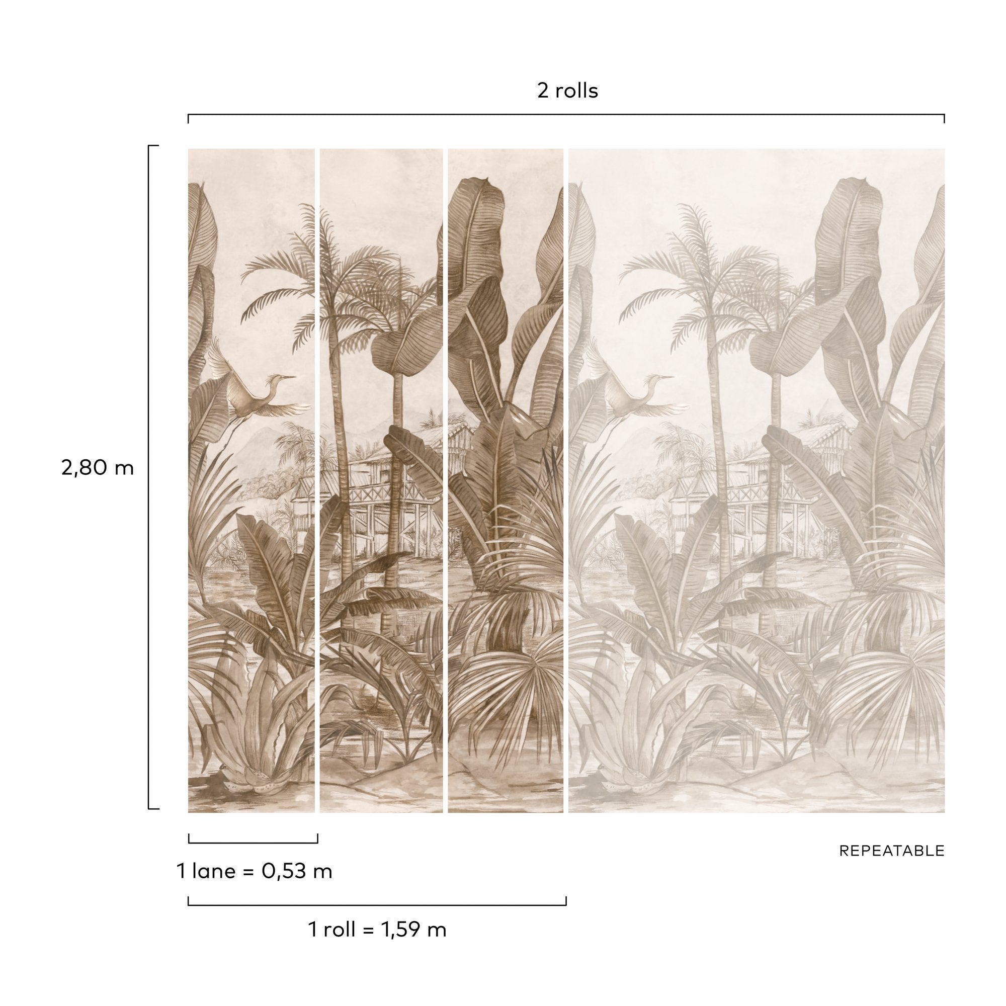 Tropical Motive 3 Panel Mural in pink color - pattern number A53501 - by Grandeco in the Orom II collection