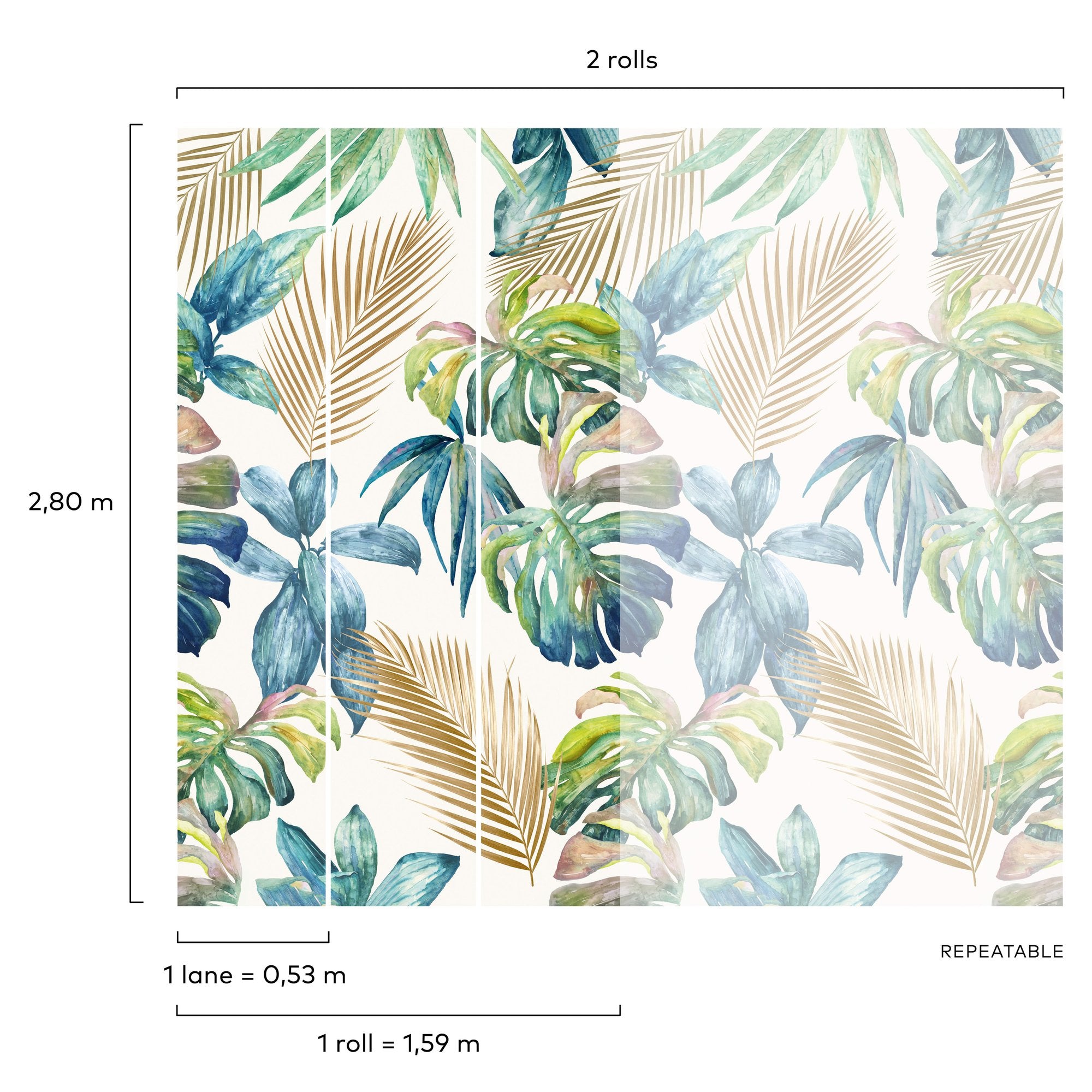 Tropical Motive 3 Panel Mural in multi-colored color - pattern number A54501 - by Grandeco in the Orom II collection