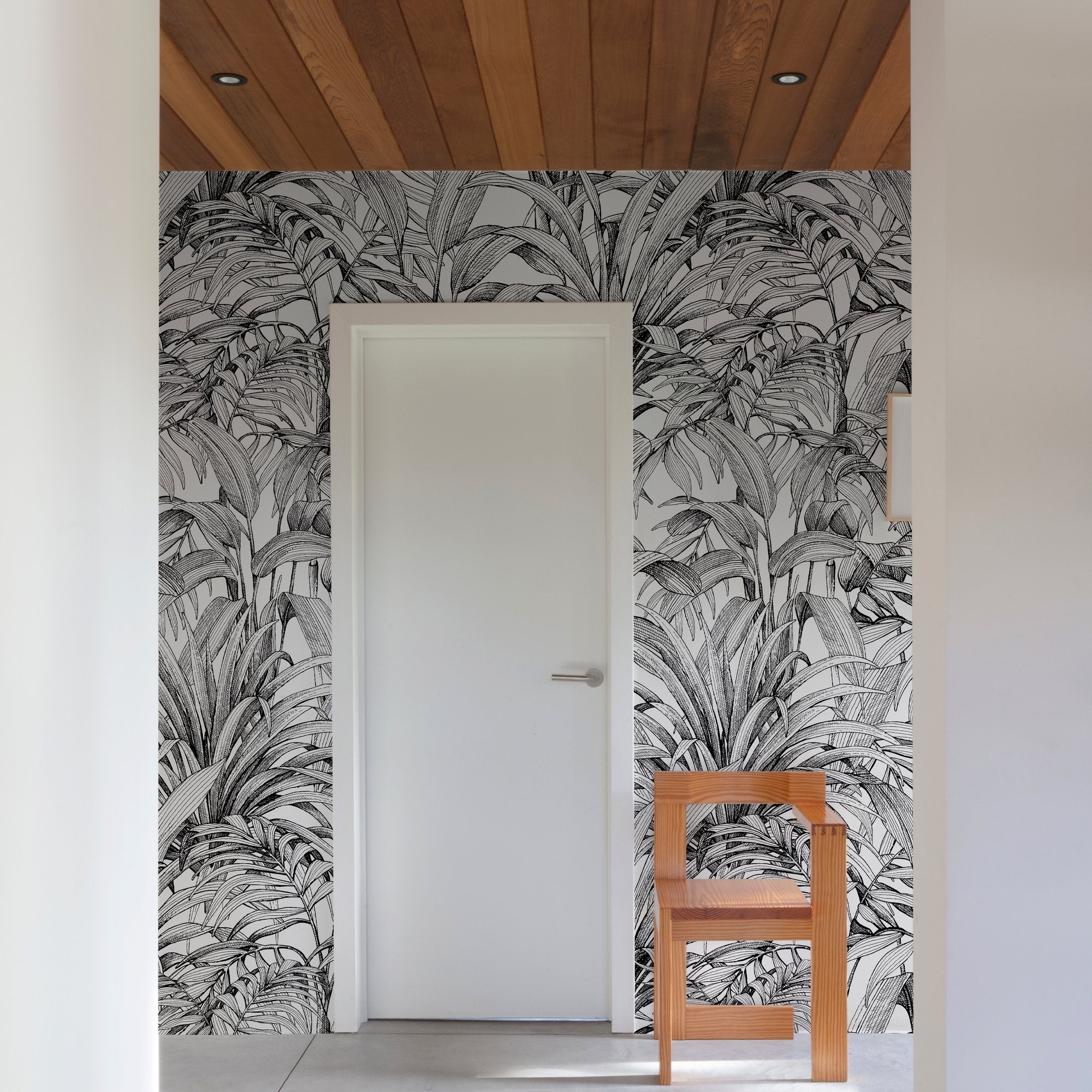 Branched Leaves All-over 3 Panel Mural in black color - pattern number A58301 - by Grandeco in the Orom II collection