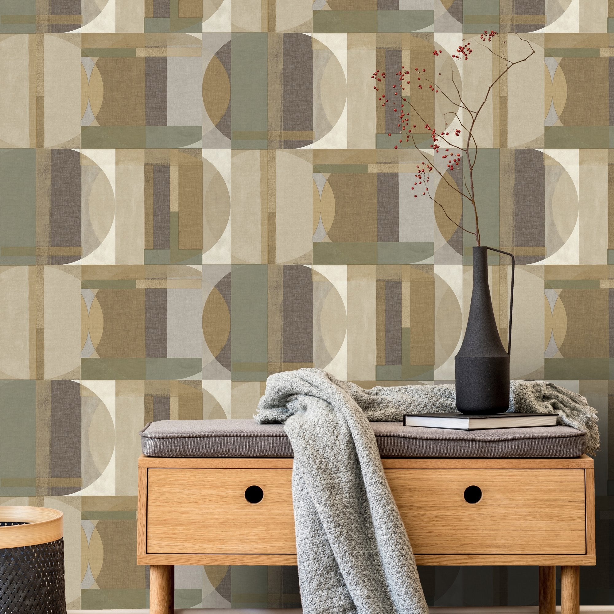 Geometric Motives Wallpaper in green color - pattern number ARA64903 - by Grandeco in the Arcadia collection