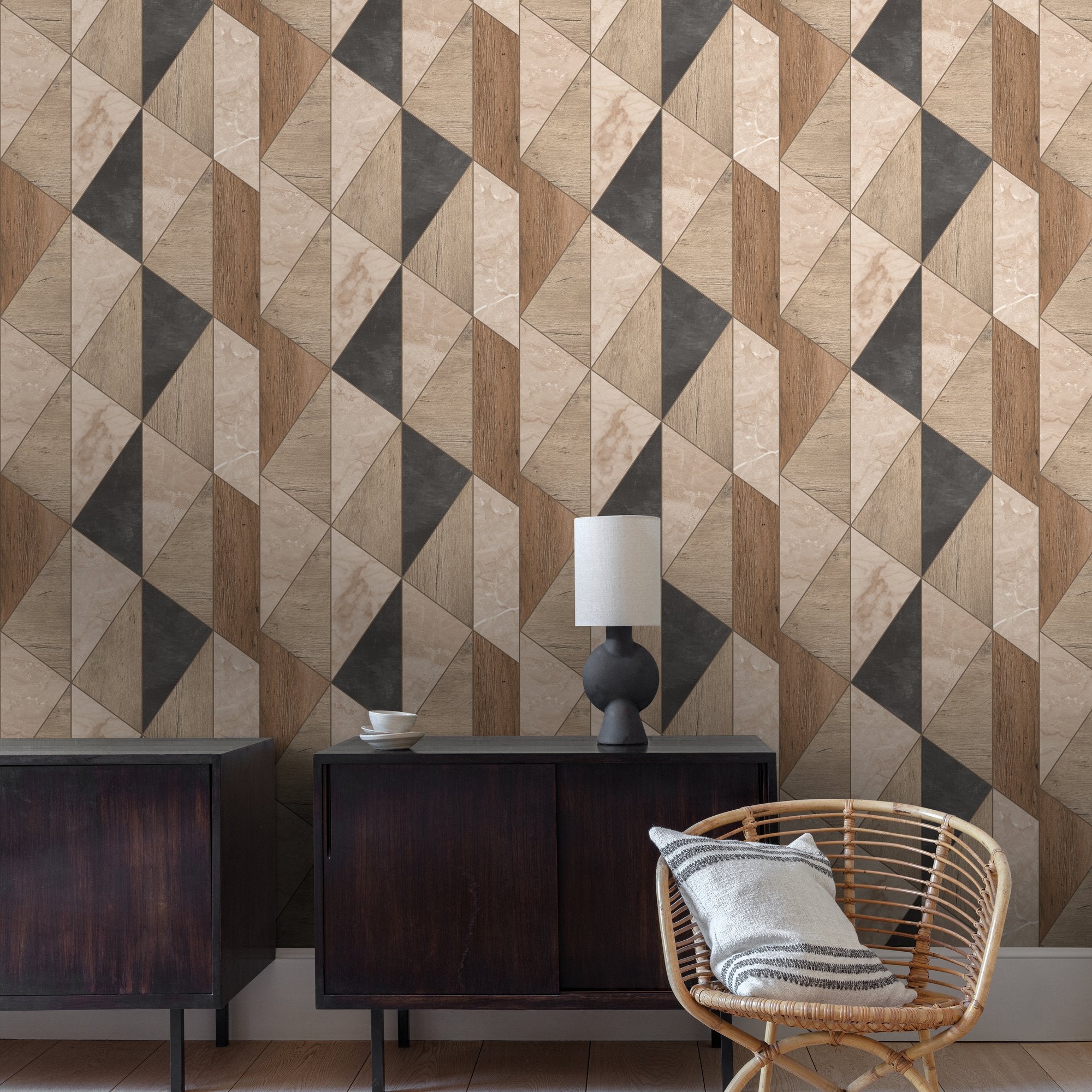 Geometric All-over Wallpaper in brown color - pattern number ARA65103 - by Grandeco in the Arcadia collection