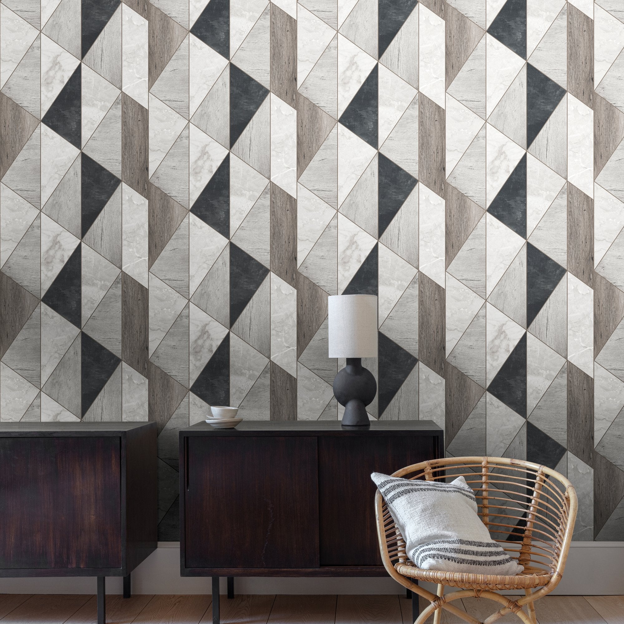 Geometric All-over Wallpaper in grey color - pattern number ARA65104 - by Grandeco in the Arcadia collection
