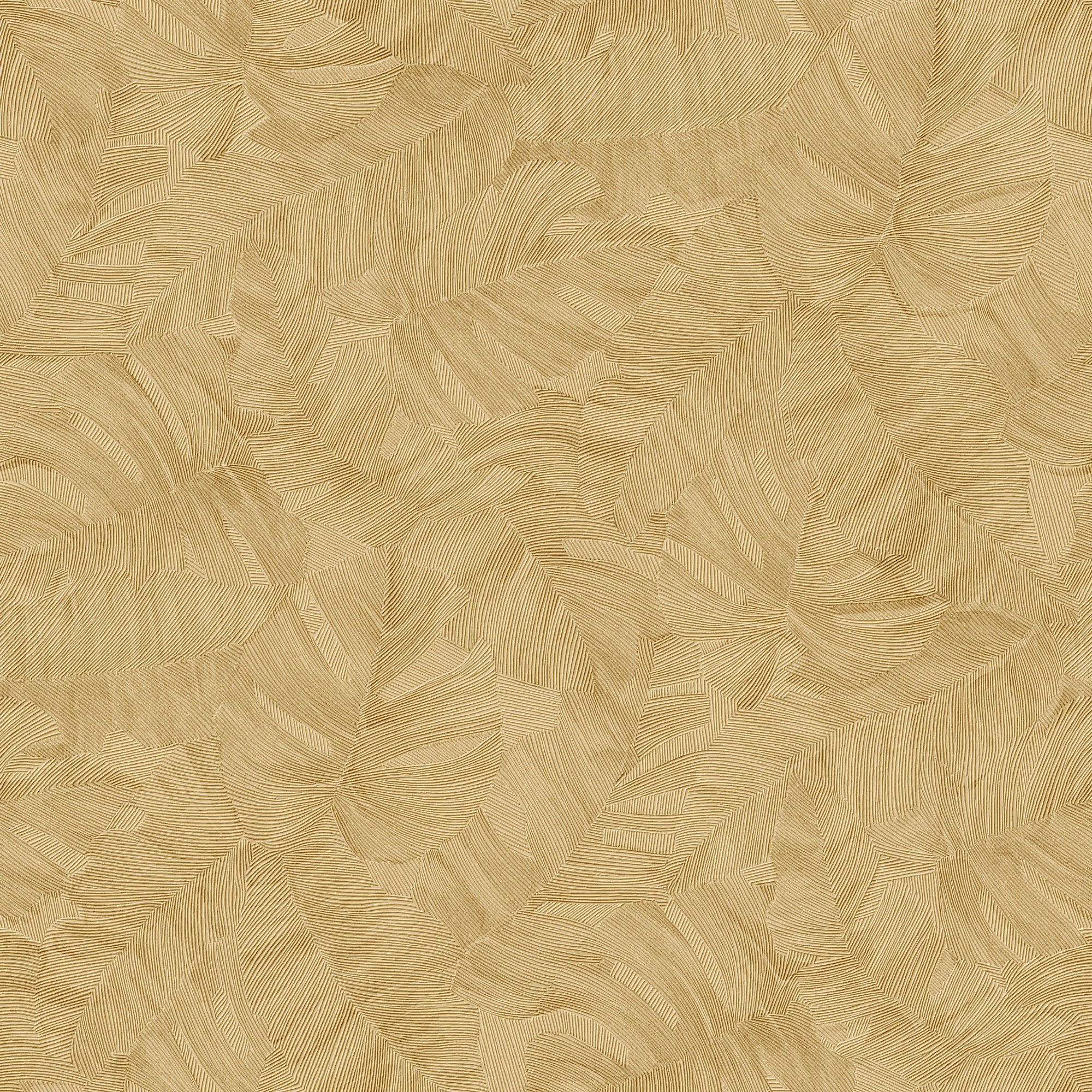 Branched Leaves Motive Wallpaper in gold color - pattern number KRA67602 - by Grandeco in the Karuna collection