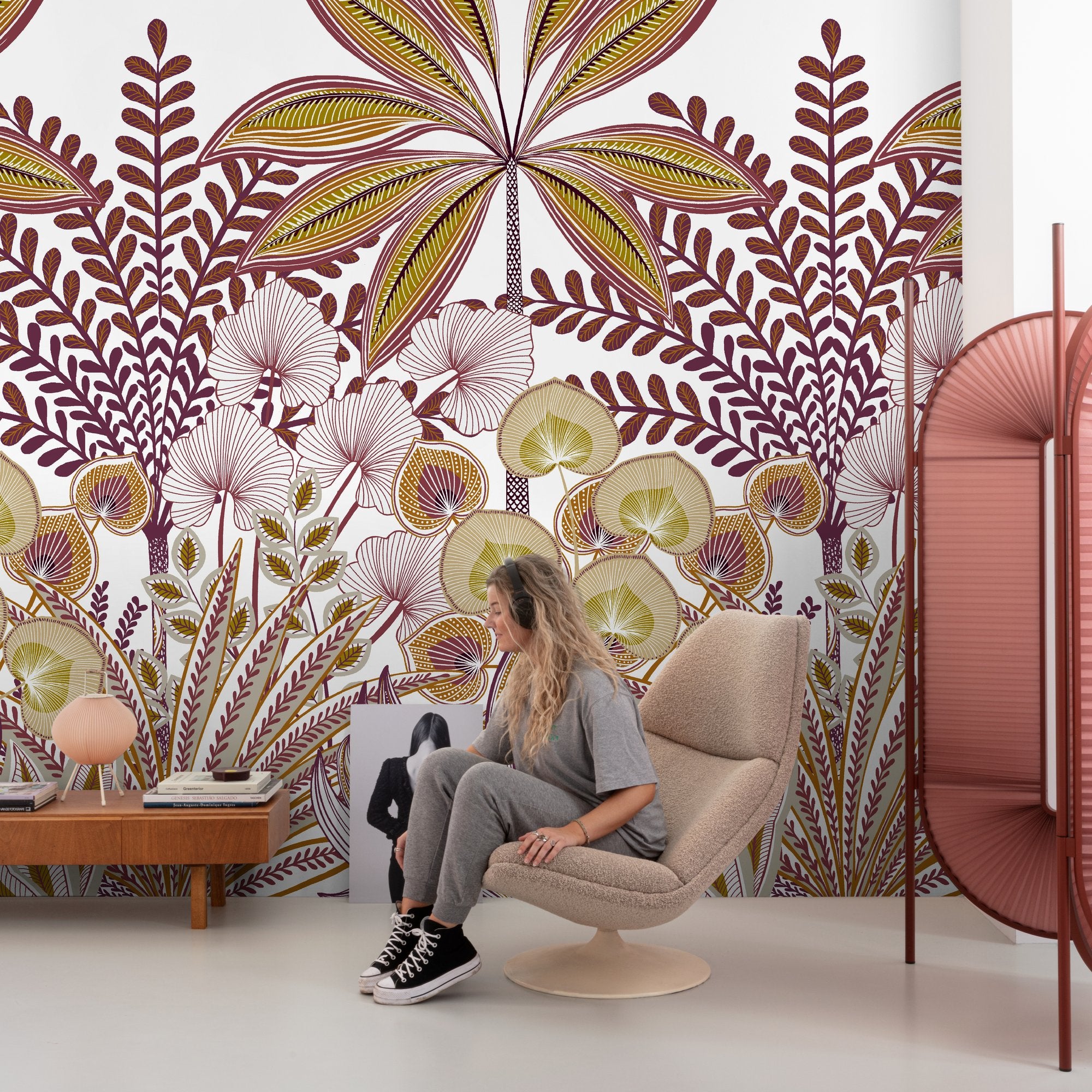 Decorative motives 3 Panel Mural in purple lilac color - pattern number A67701 - by Grandeco in the Orom II collection