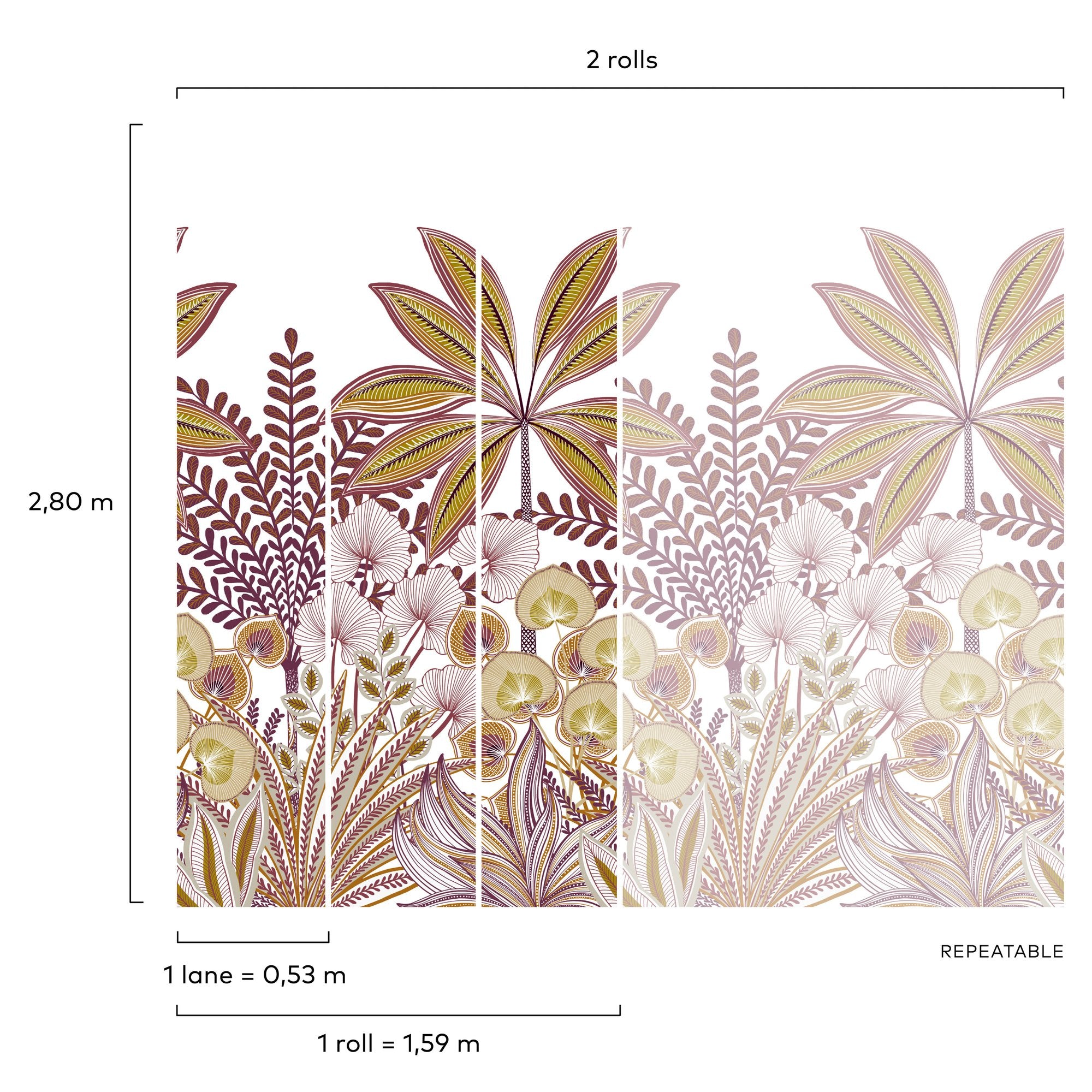 Decorative motives 3 Panel Mural in purple lilac color - pattern number A67701 - by Grandeco in the Orom II collection