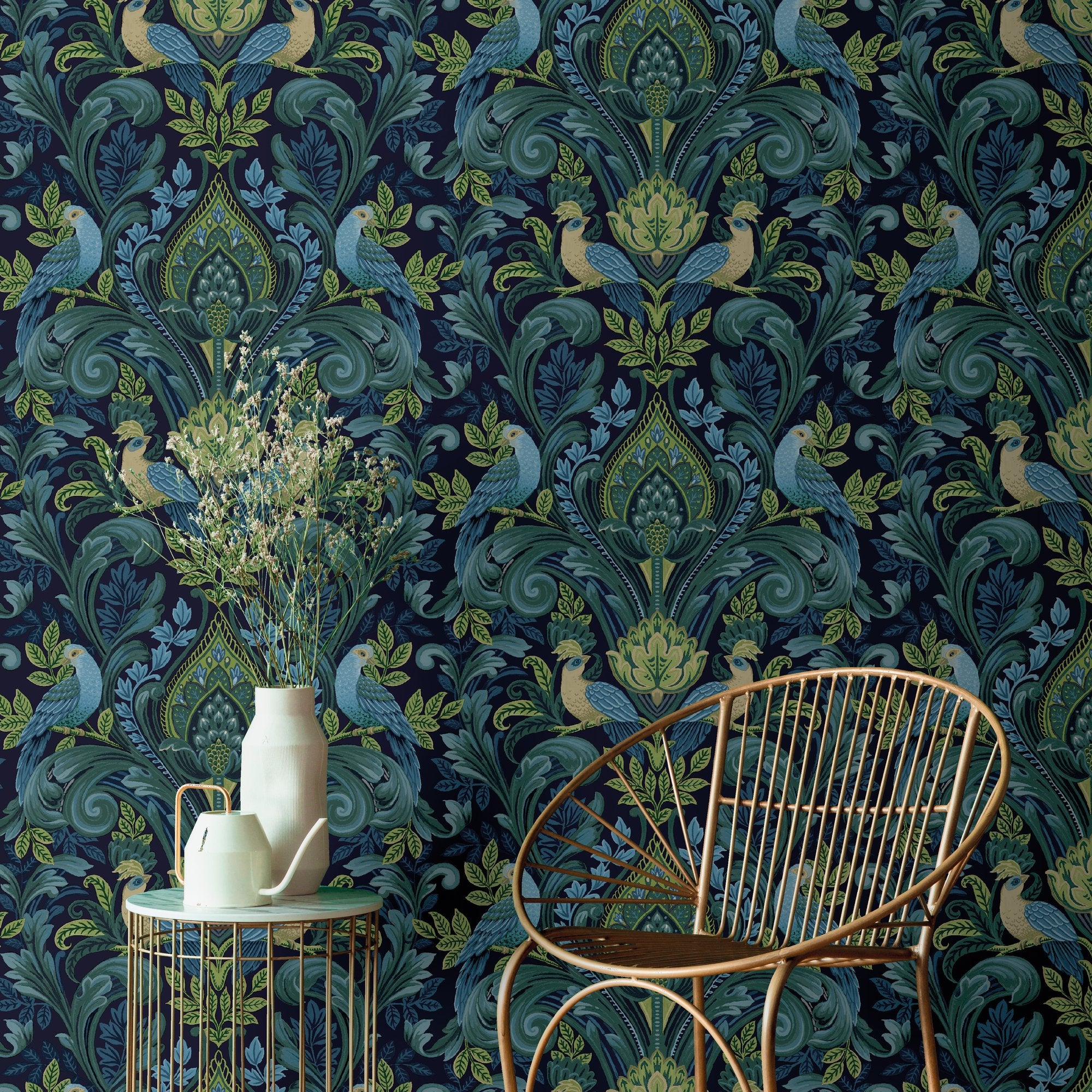 Medallion All-over Print Wallpaper in blue color - pattern number ARA67802 - by Grandeco in the Arcadia collection