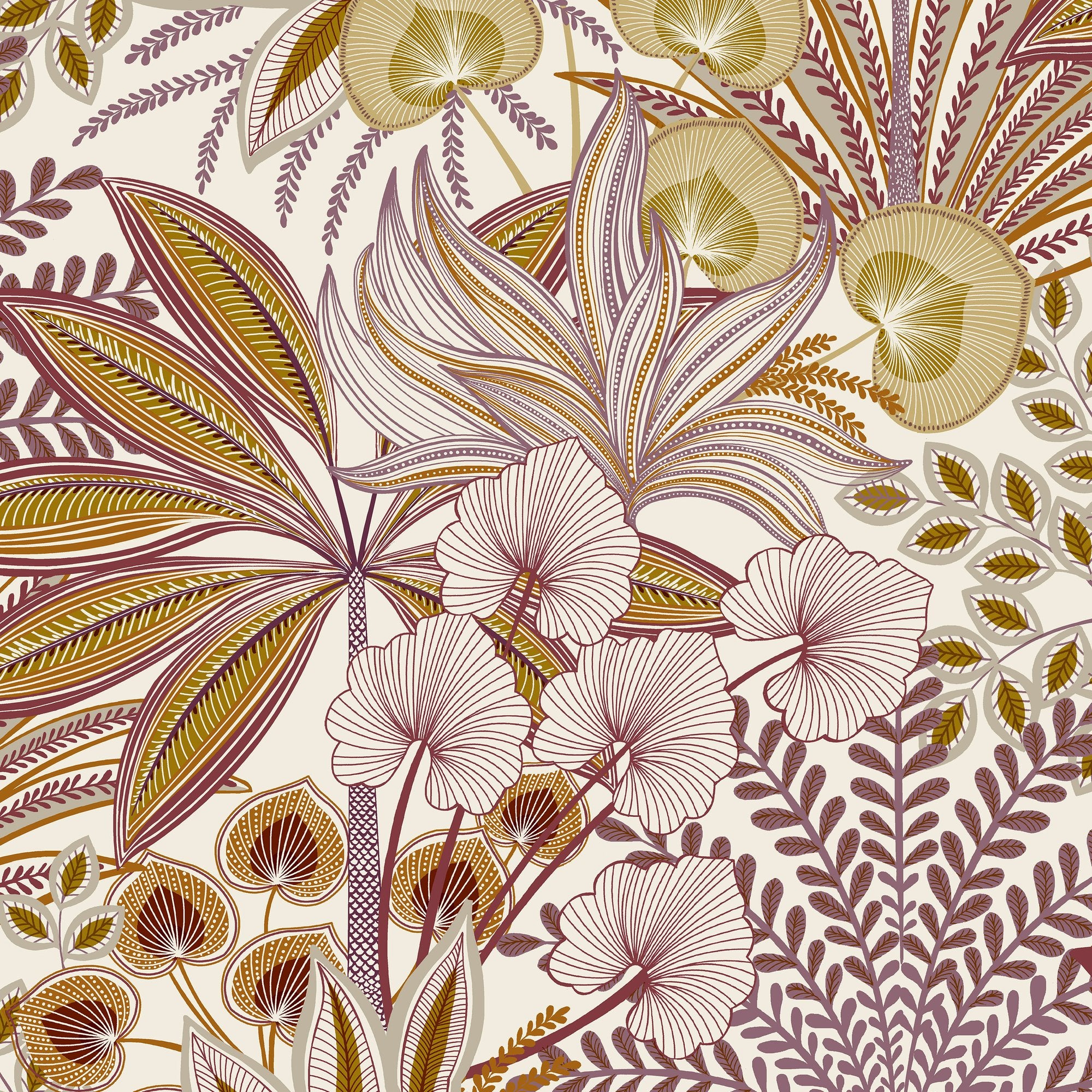 Branched Leaves All-over Wallpaper in red color - pattern number KRA69001 - by Grandeco in the Karuna collection