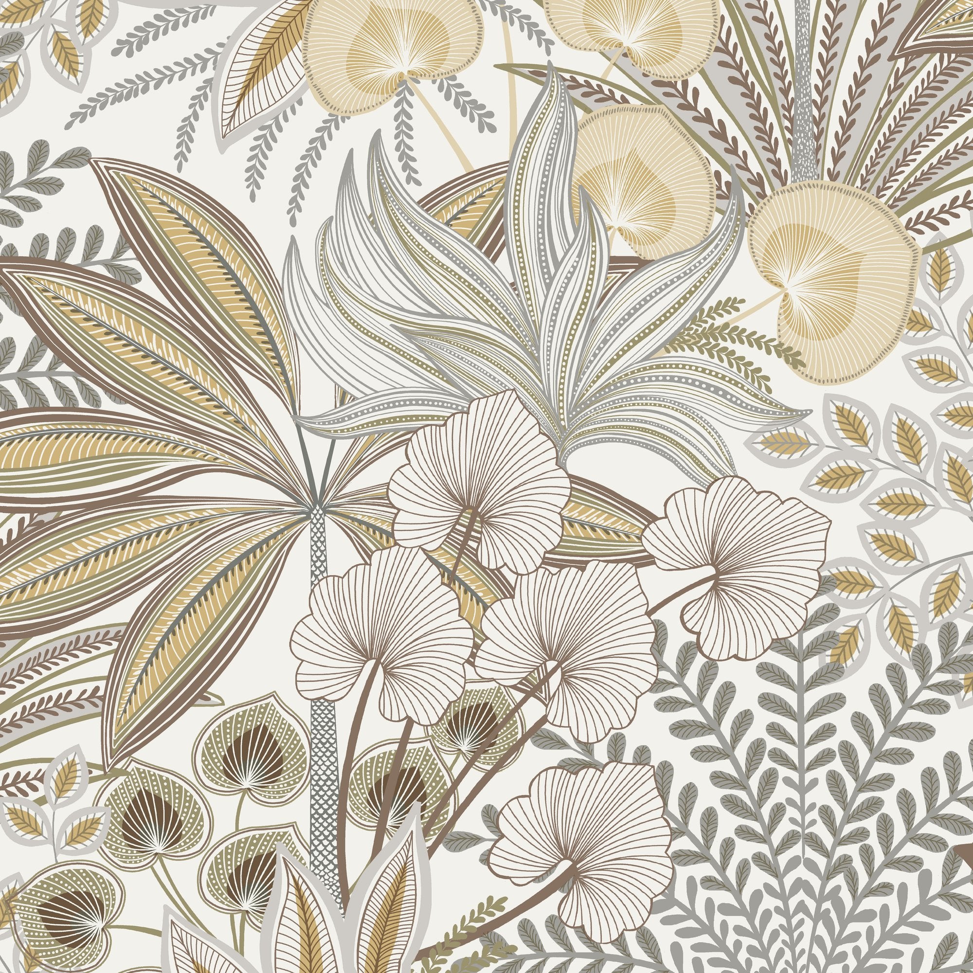 Branched Leaves All-over Wallpaper in beige color - pattern number KRA69002 - by Grandeco in the Karuna collection