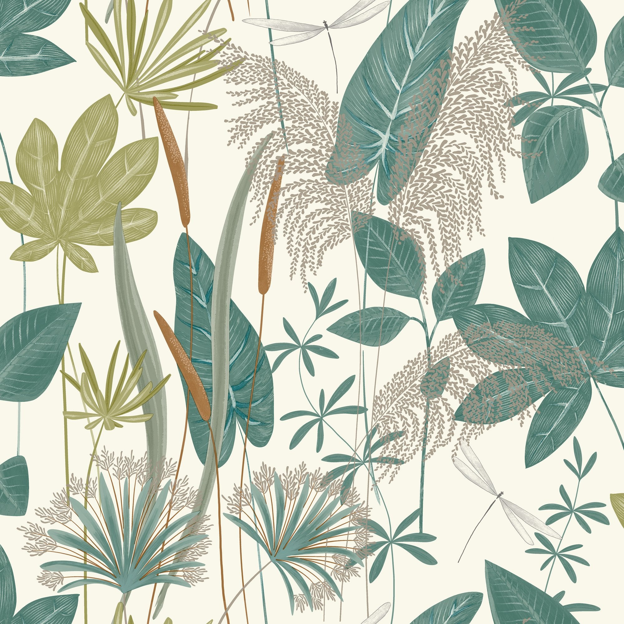 Branched Leaves All-over Wallpaper in green color - pattern number ARA70702 - by Grandeco in the Arcadia collection