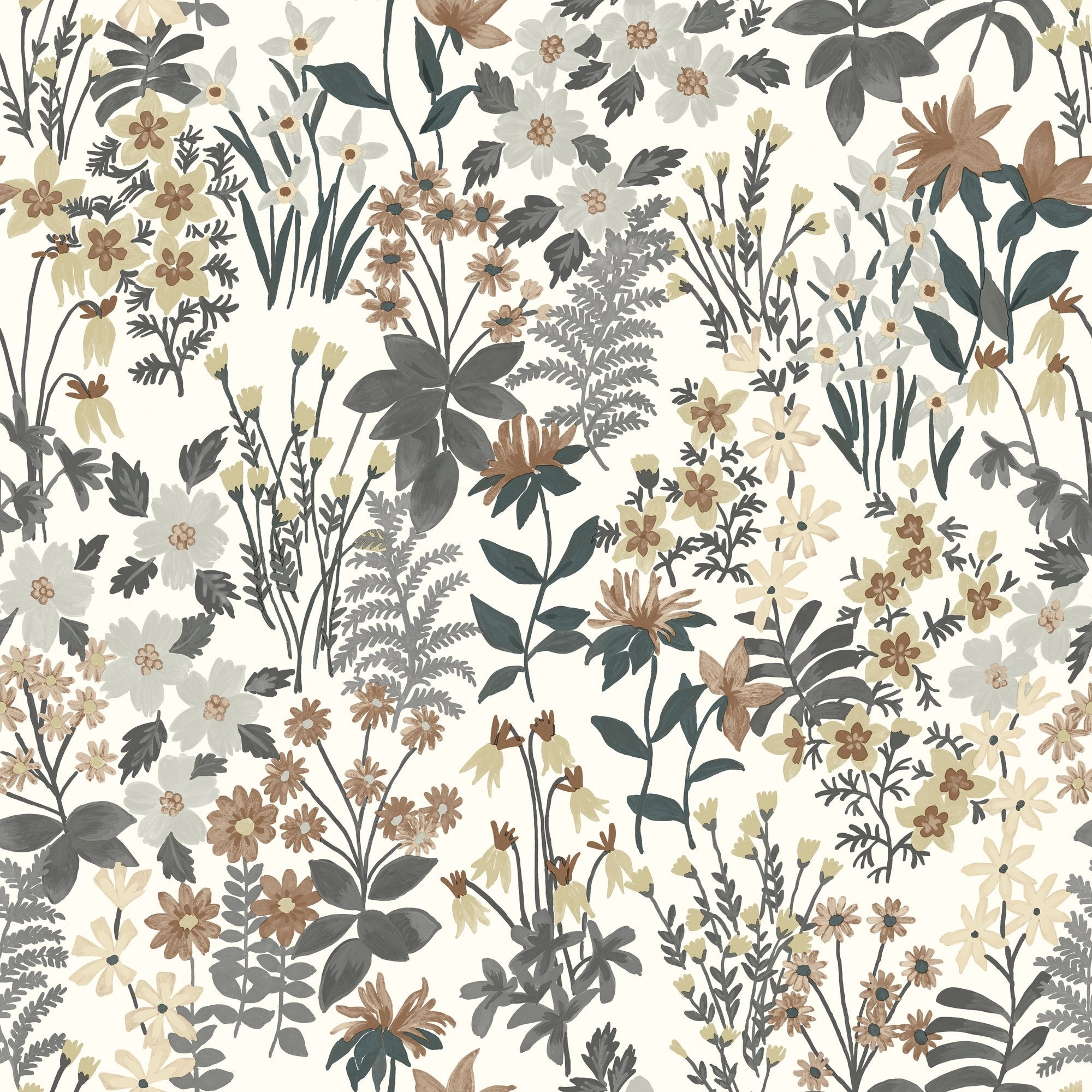 Classical Floral All-over Wallpaper in grey color - pattern number ARA70901 - by Grandeco in the Arcadia collection