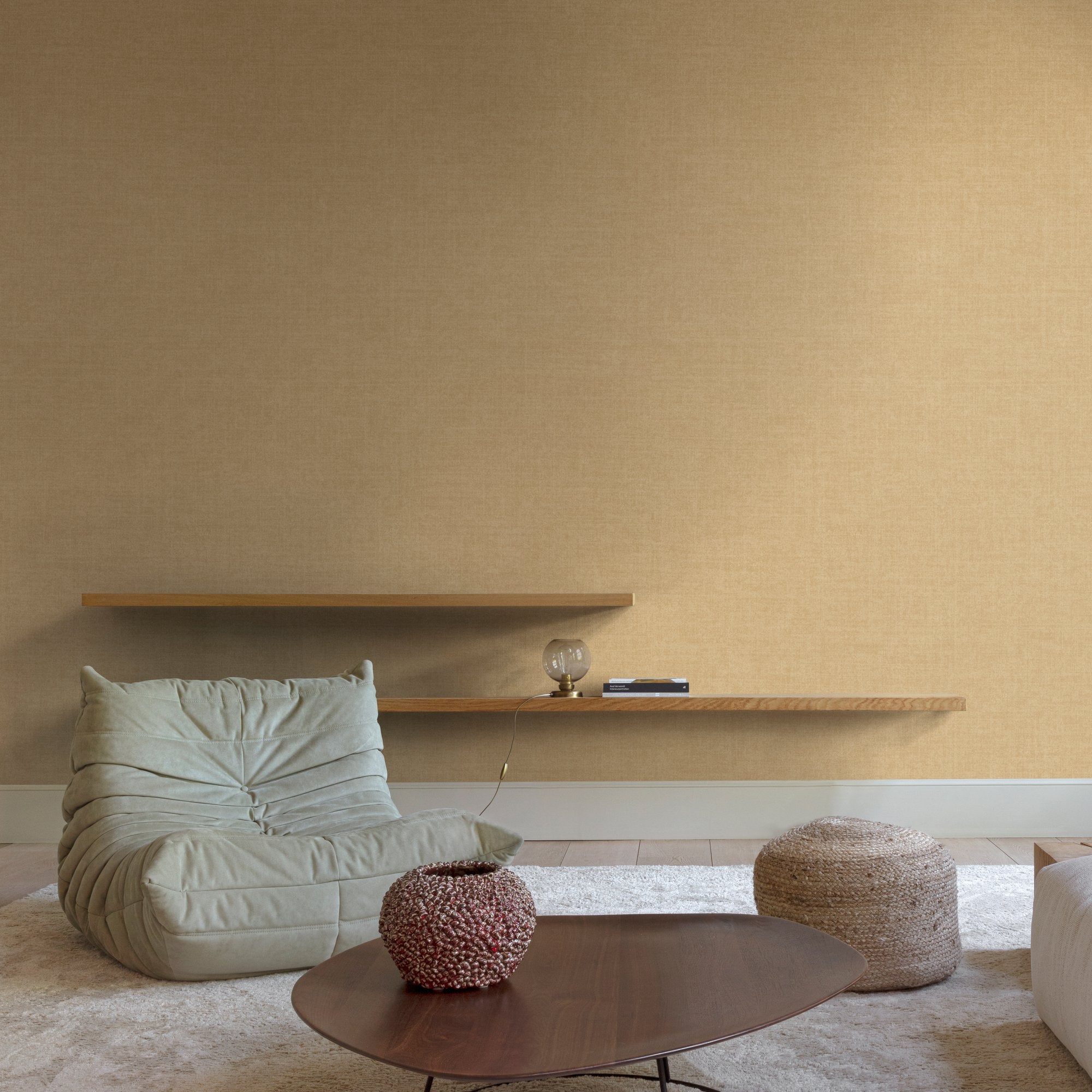 Textile Plain Wallpaper in brown color - pattern number INA71011 - by Grandeco in the Inia collection
