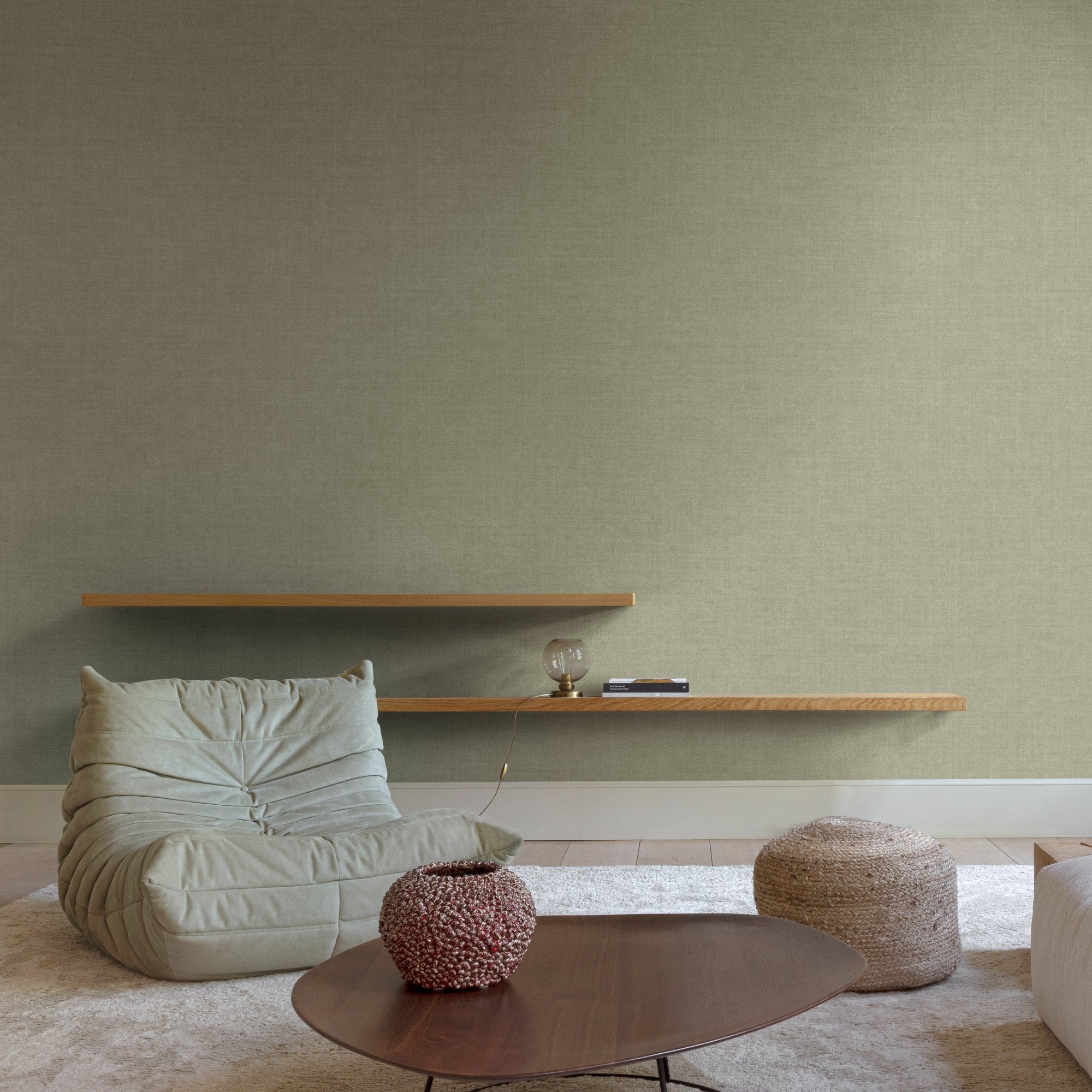 Textile Plain Wallpaper in green color - pattern number INA71014 - by Grandeco in the Inia collection