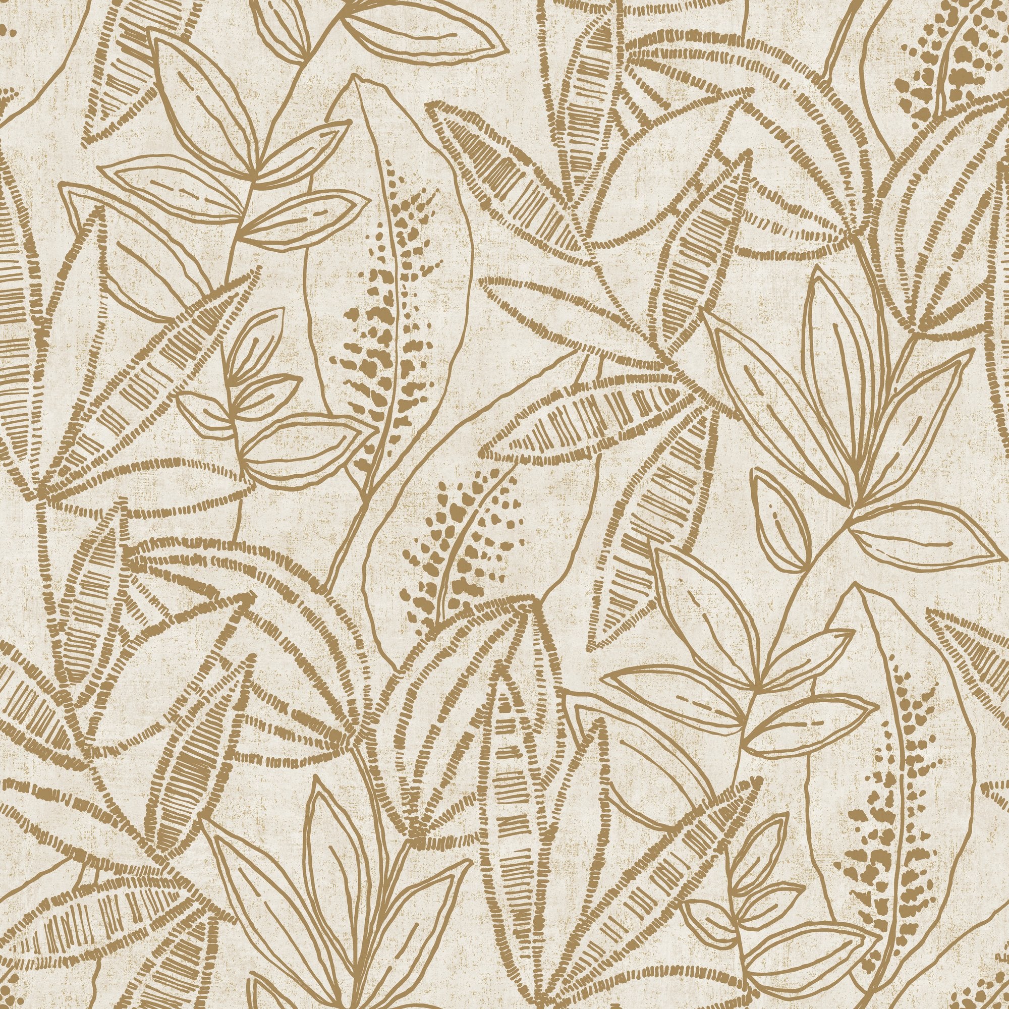 Branched Leaves All-over Wallpaper in gold color - pattern number KRA71801 - by Grandeco in the Karuna collection