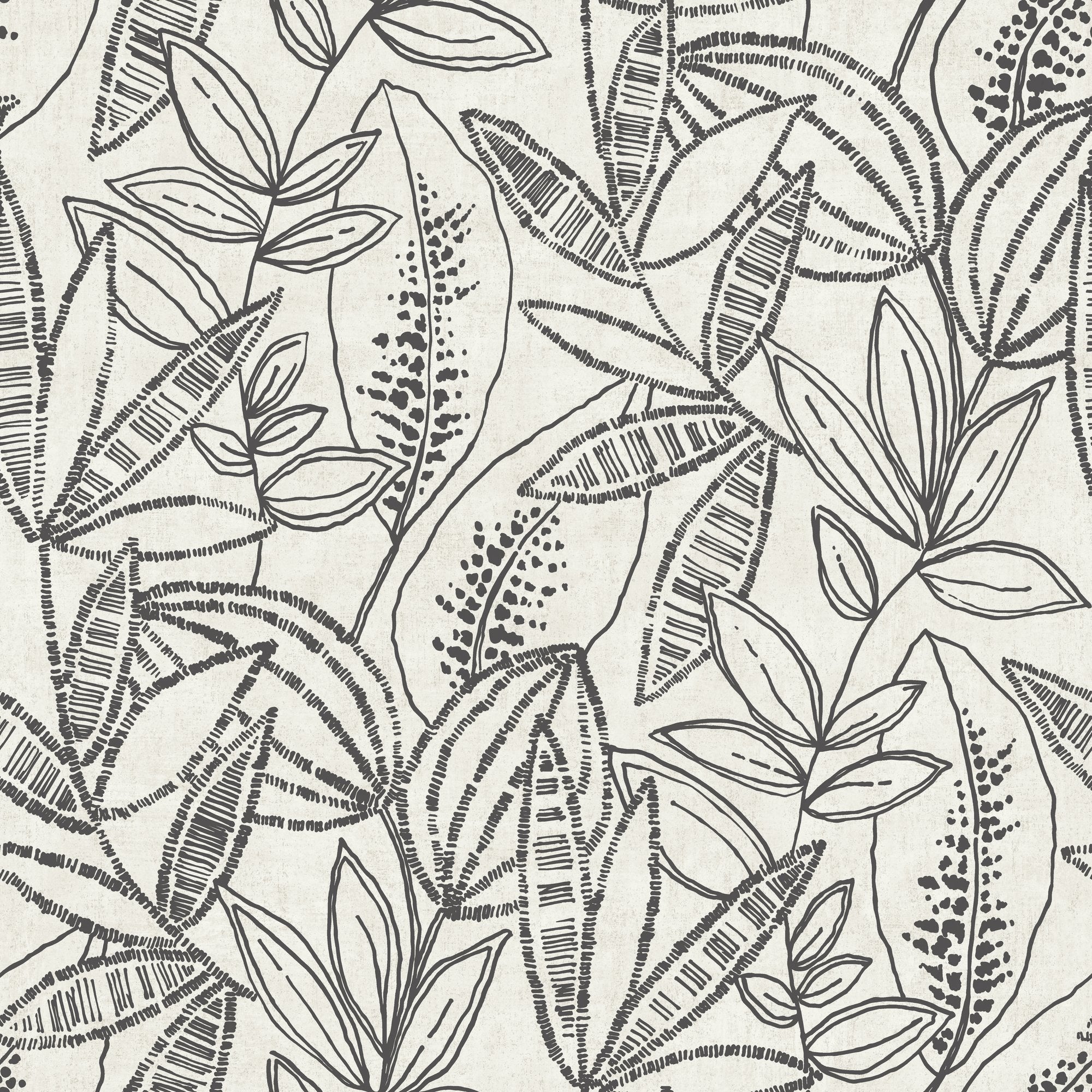 Branched Leaves All-over Wallpaper in black color - pattern number KRA71802 - by Grandeco in the Karuna collection