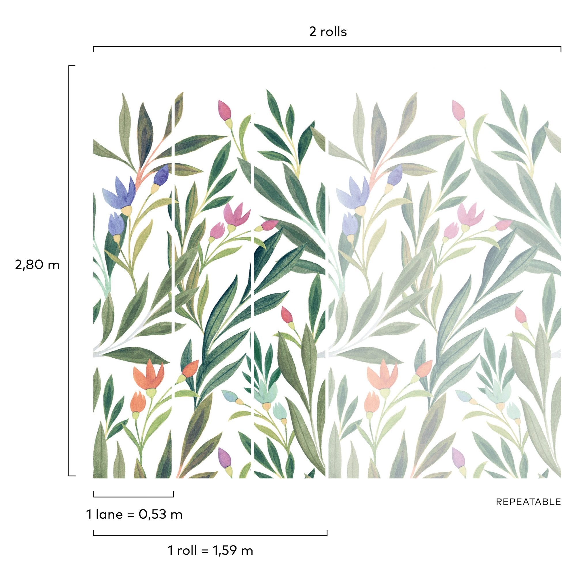 Classical Floral All-over 3 Panel Mural in green color - pattern number A72801 - by Grandeco in the Orom II collection
