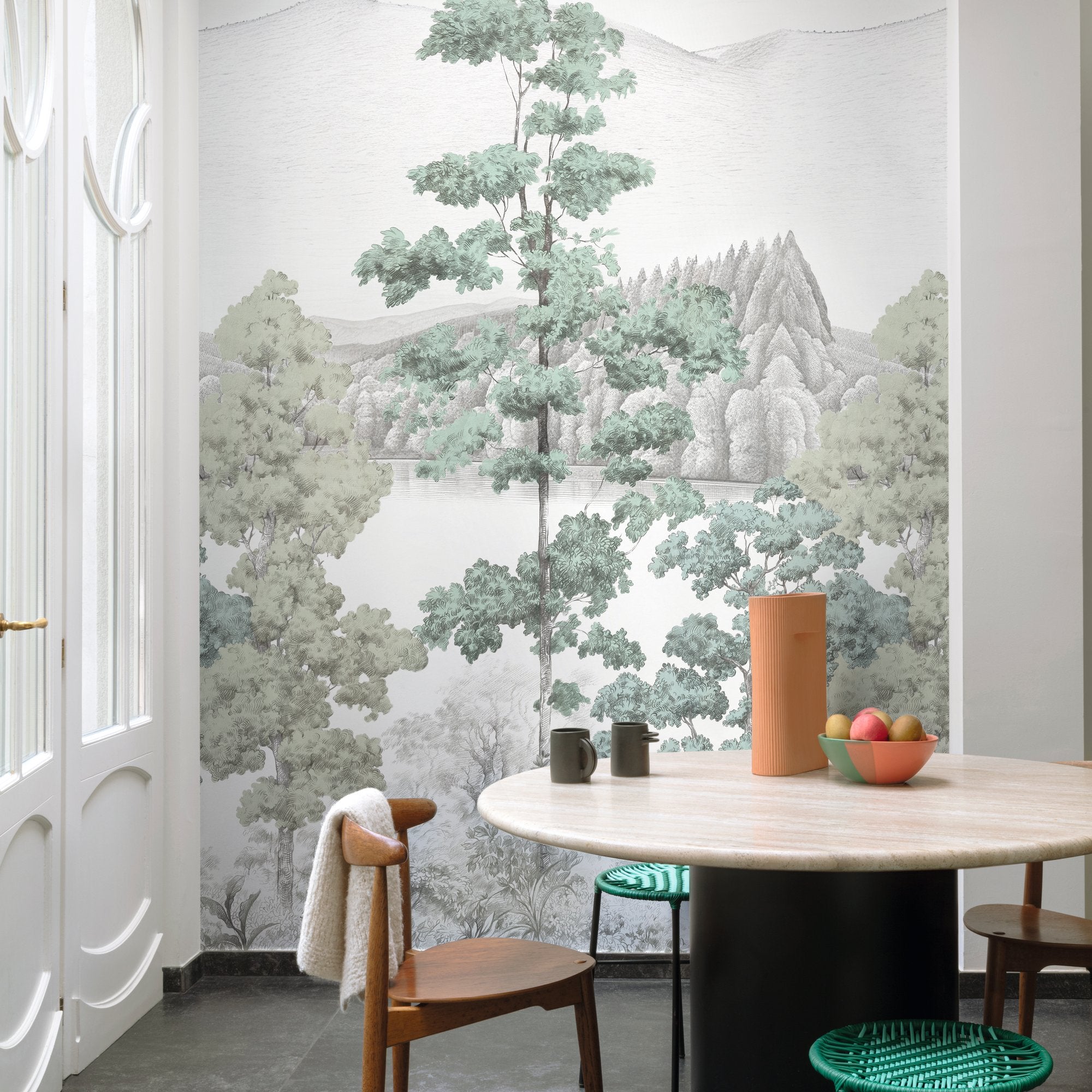 Photographic All-over Print 3 Panel Mural in green color - pattern number A73701 - by Grandeco in the Orom II collection