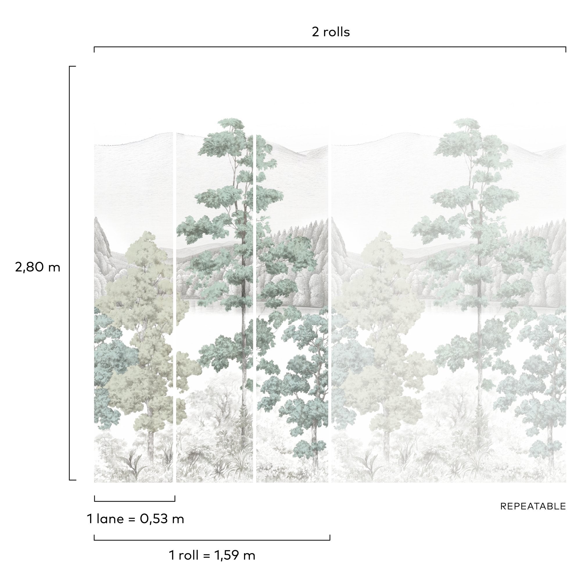 Photographic All-over Print 3 Panel Mural in green color - pattern number A73701 - by Grandeco in the Orom II collection