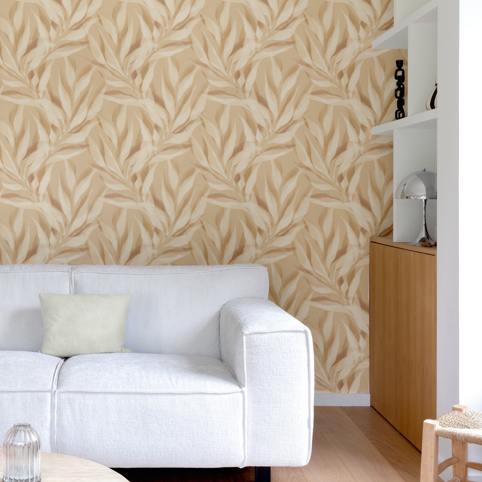 Branched Leaves All-over Wallpaper in orange color - pattern number KRA76103 - by Grandeco in the Karuna collection