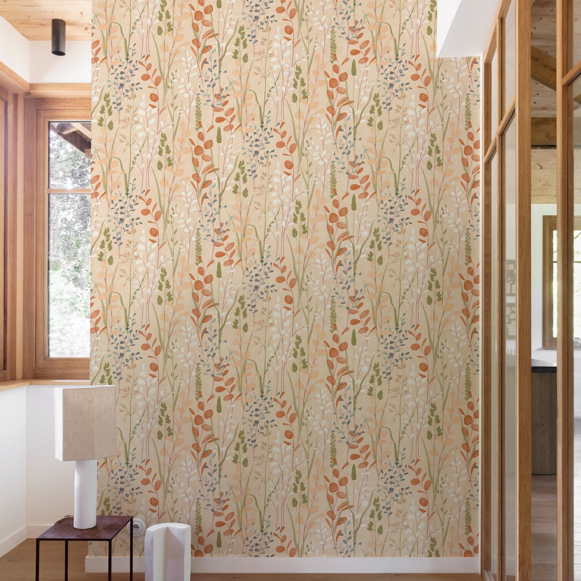 Branched Leaves All-over Wallpaper in orange color - pattern number KRA76201 - by Grandeco in the Karuna collection