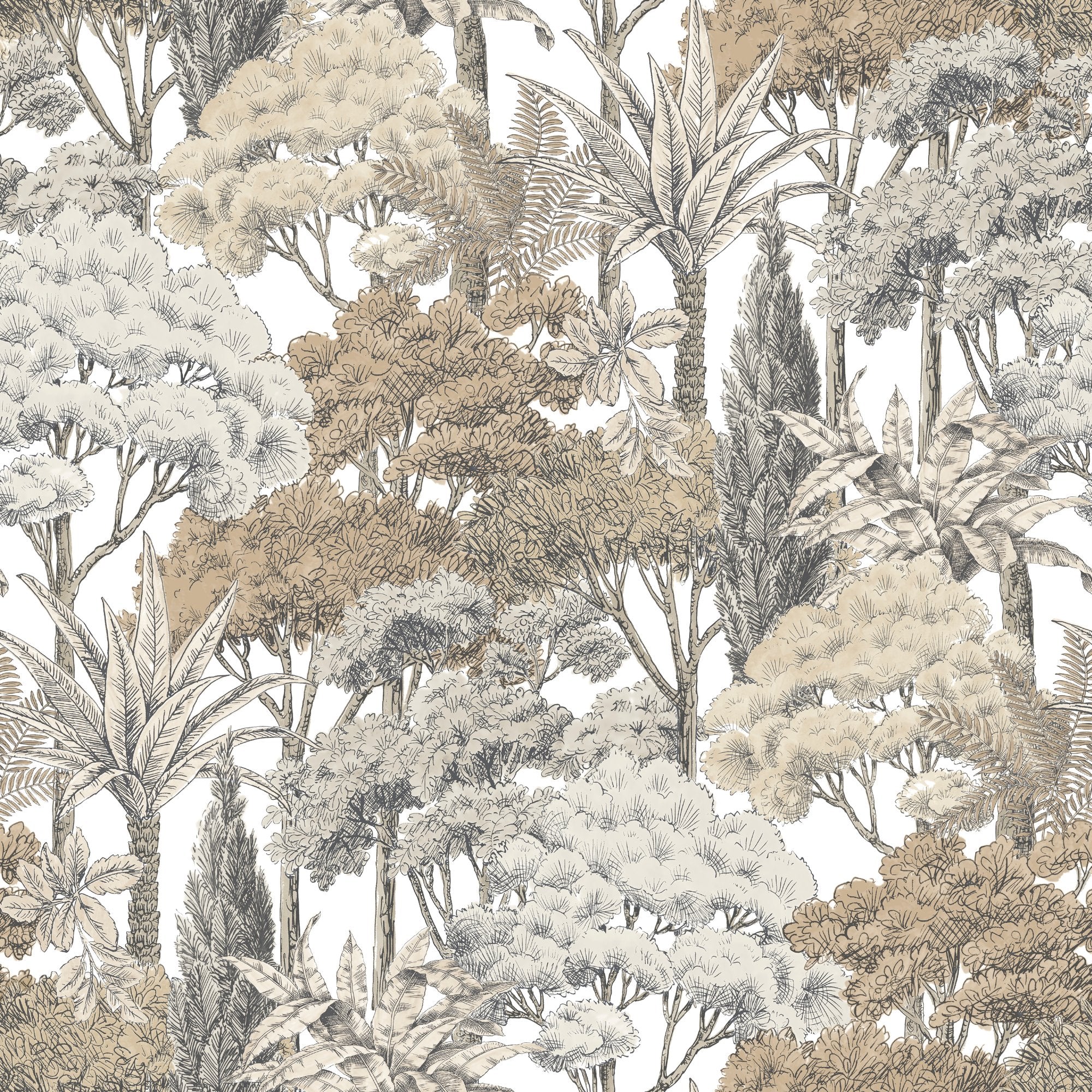 Branched Leaves All-over Wallpaper in beige color - pattern number KRA76301 - by Grandeco in the Karuna collection