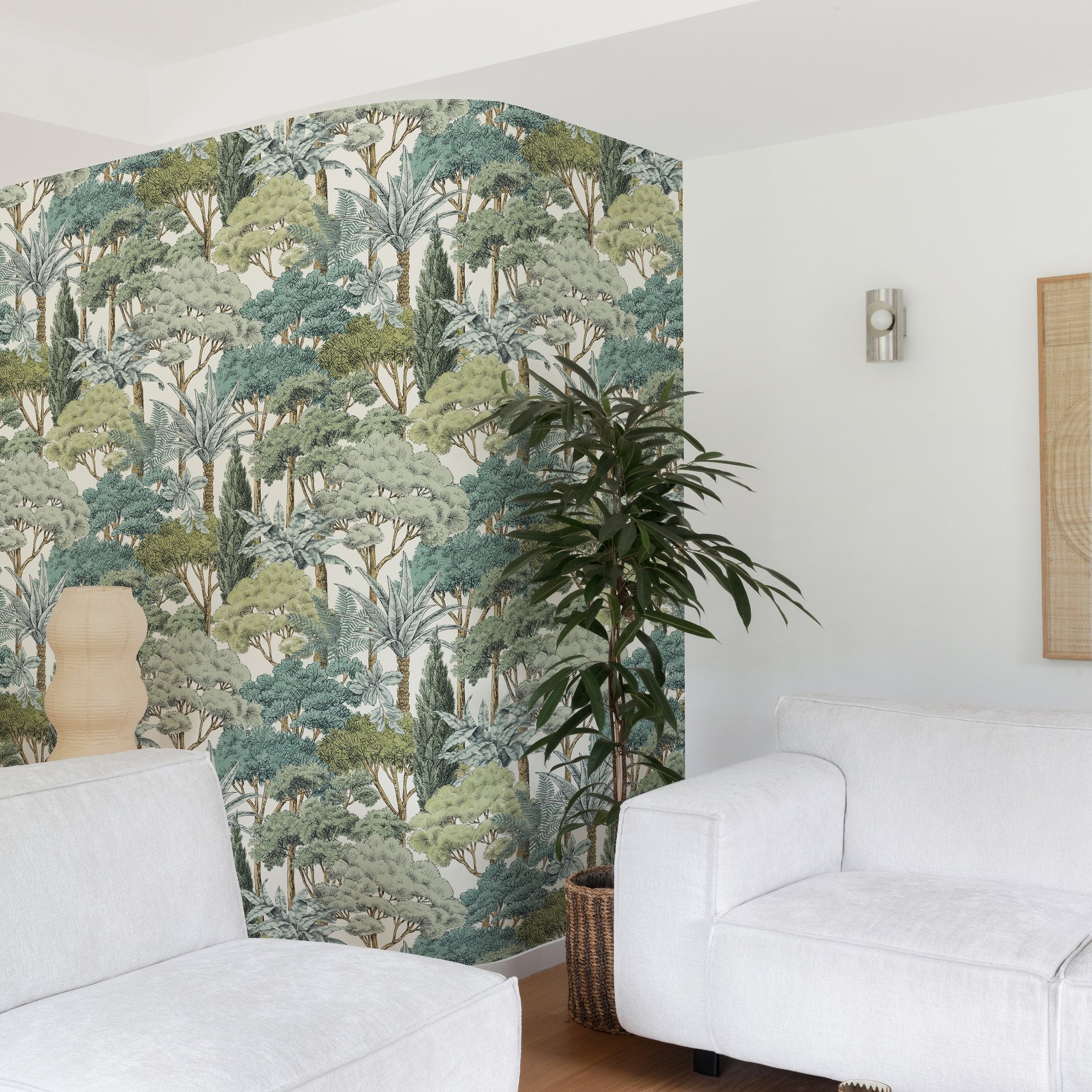 Branched Leaves All-over Wallpaper in green color - pattern number KRA76302 - by Grandeco in the Karuna collection