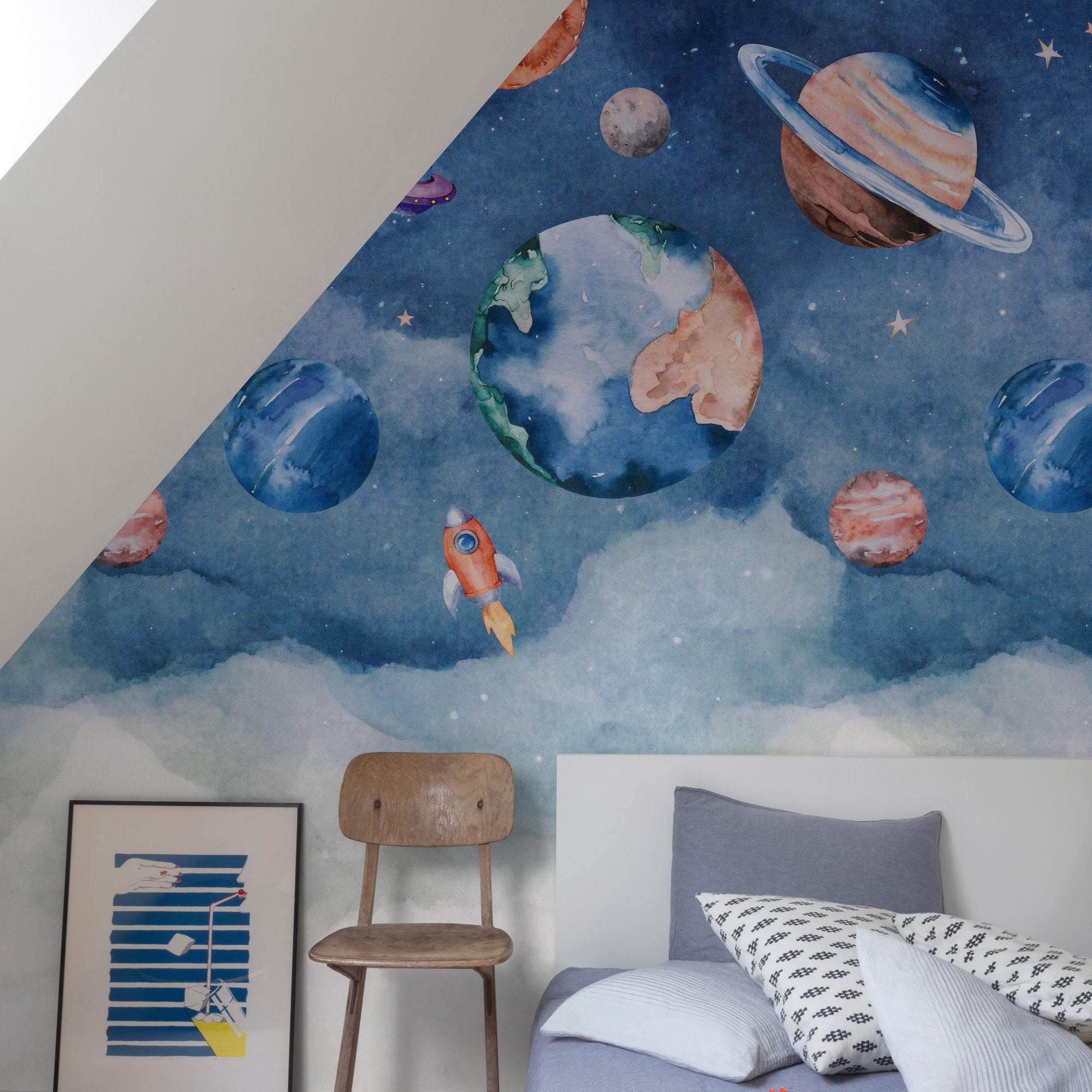 Photographic All-over Print 3 Panel Mural in blue color - pattern number A77201 - by Grandeco in the Orom II collection