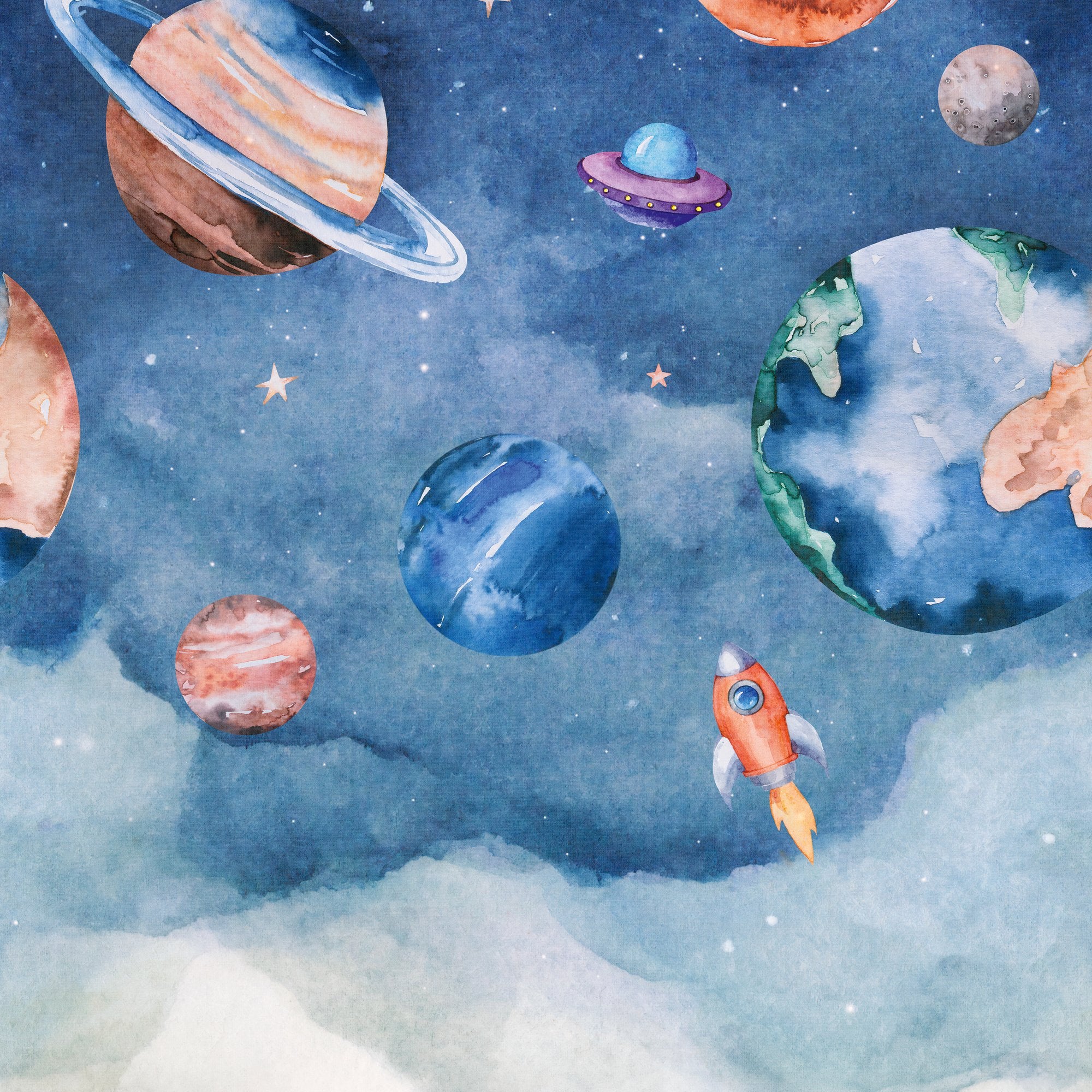 Photographic All-over Print 3 Panel Mural in blue color - pattern number A77201 - by Grandeco in the Orom II collection