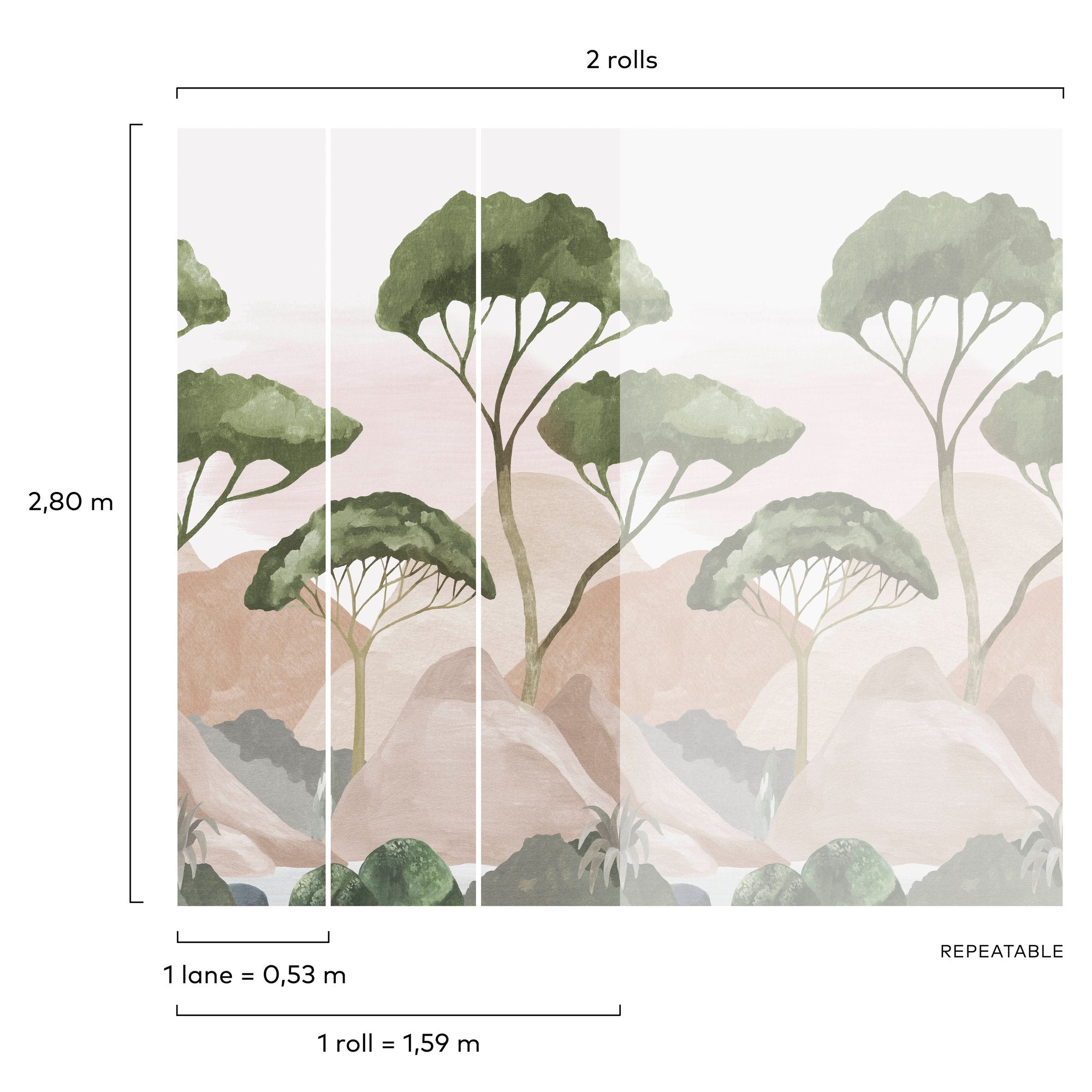Landscape 3 Panel Mural in green color - pattern number A77401 - by Grandeco in the Orom II collection