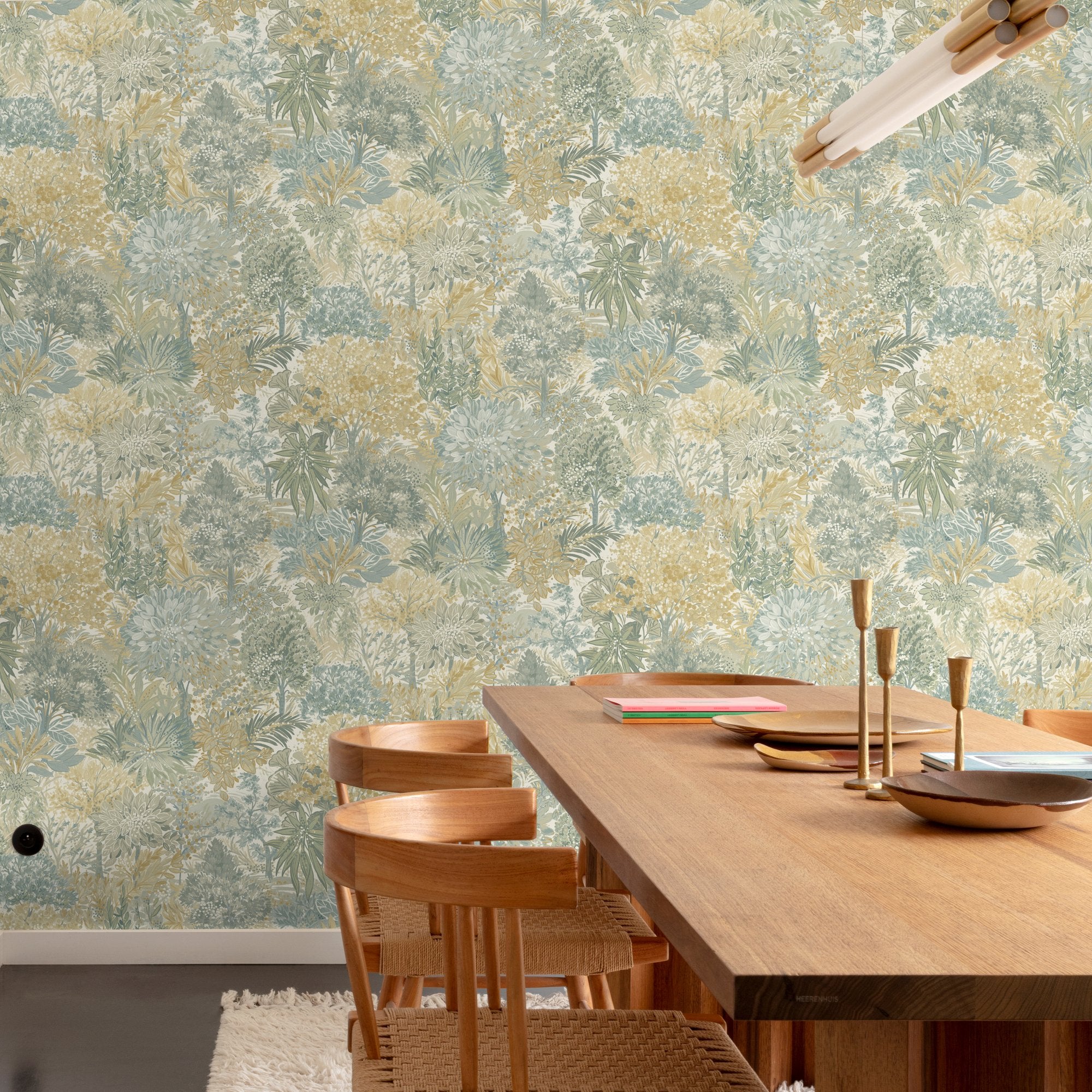 Classical Floral All-over Wallpaper in green color - pattern number INA78603 - by Grandeco in the Inia collection