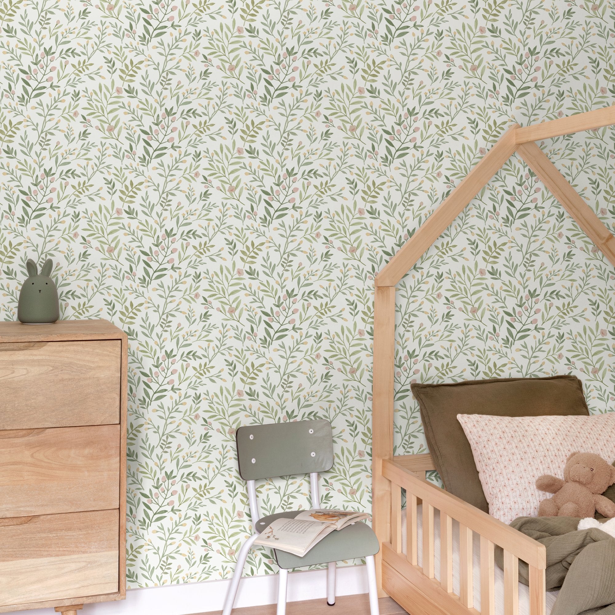 Classical Floral All-over Wallpaper in green color - pattern number INA78801 - by Grandeco in the Inia collection