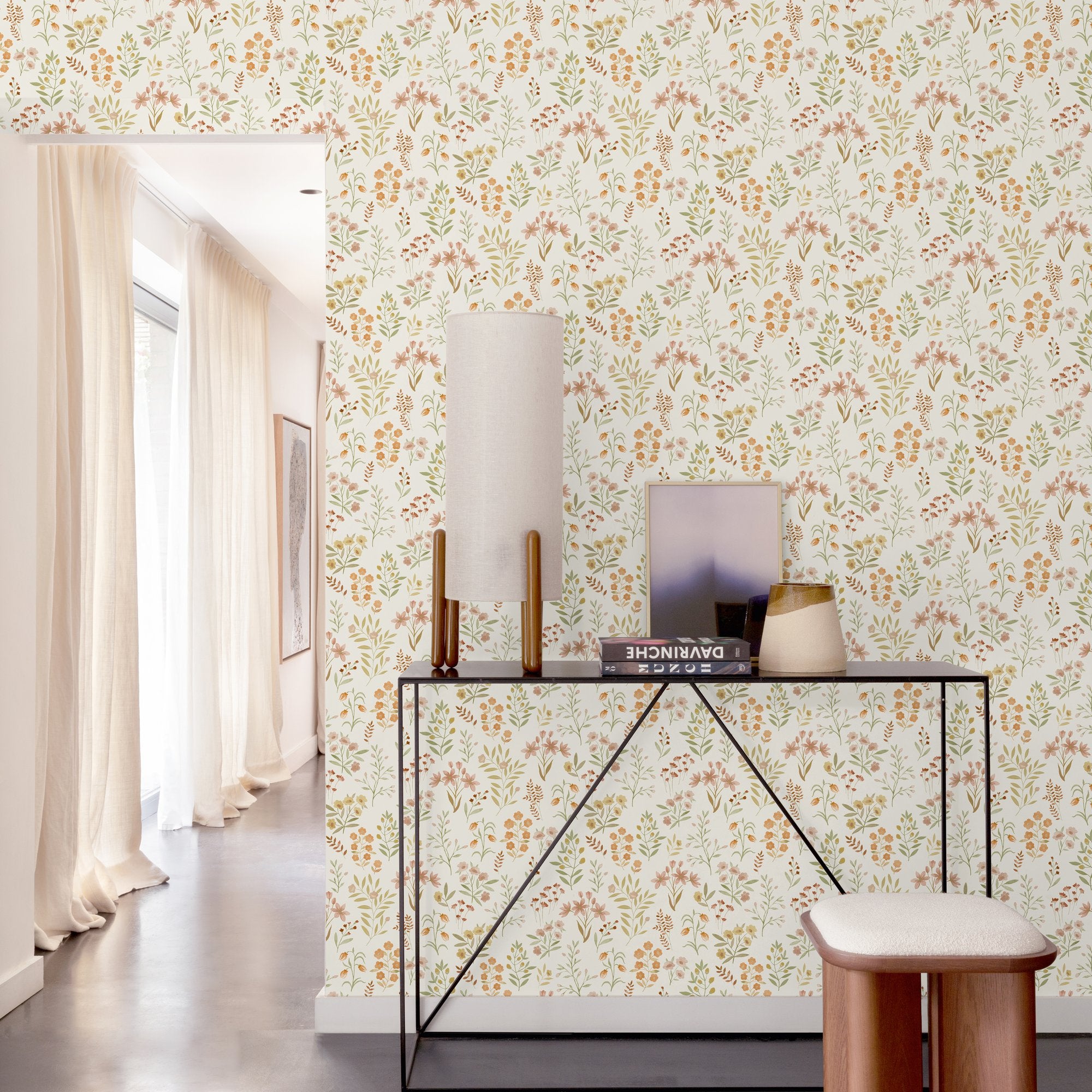 Classical Floral All-over Wallpaper in multi-colored color - pattern number INA80102 - by Grandeco in the Inia collection