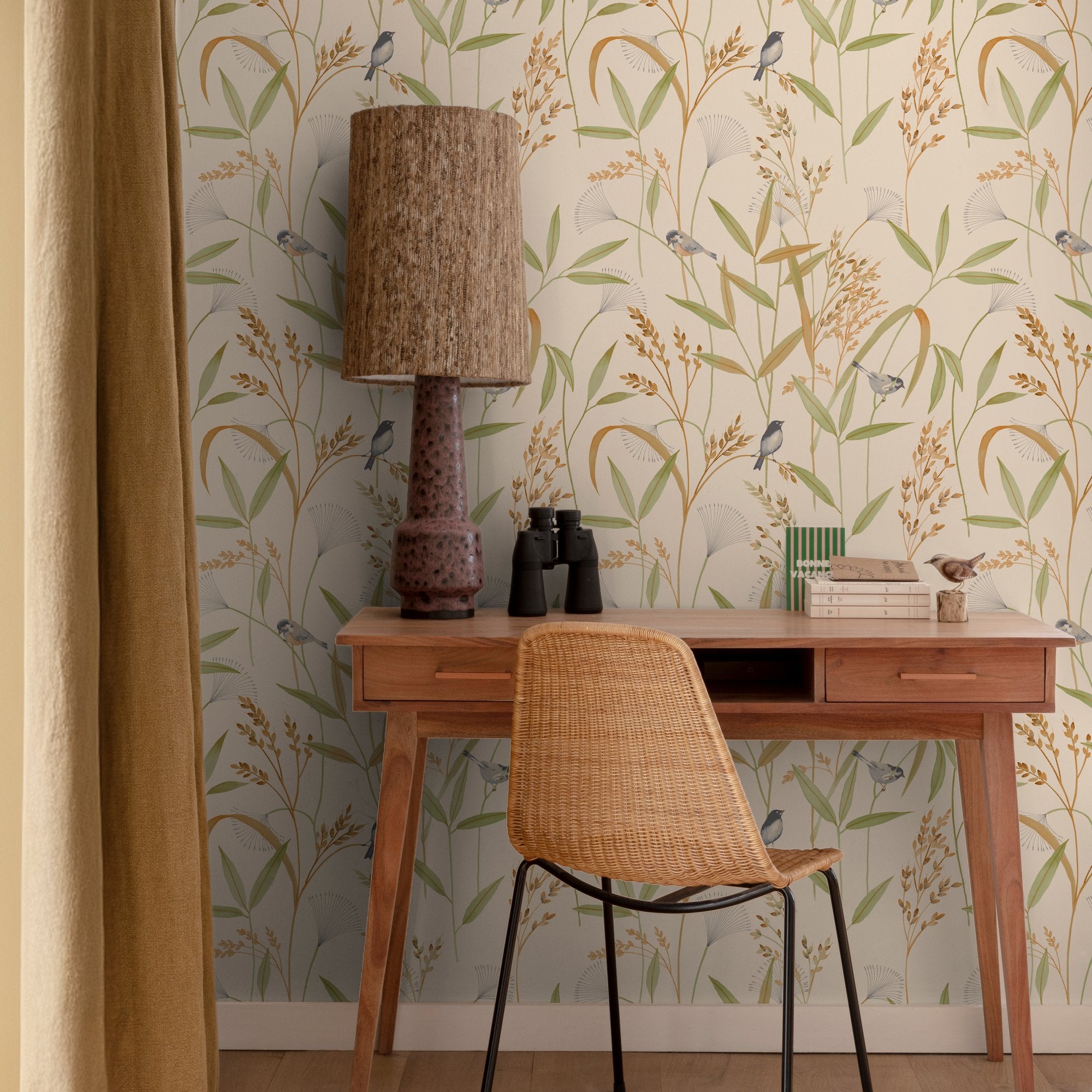 Branched Leaves All-over Wallpaper in beige color - pattern number INA83501 - by Grandeco in the Inia collection